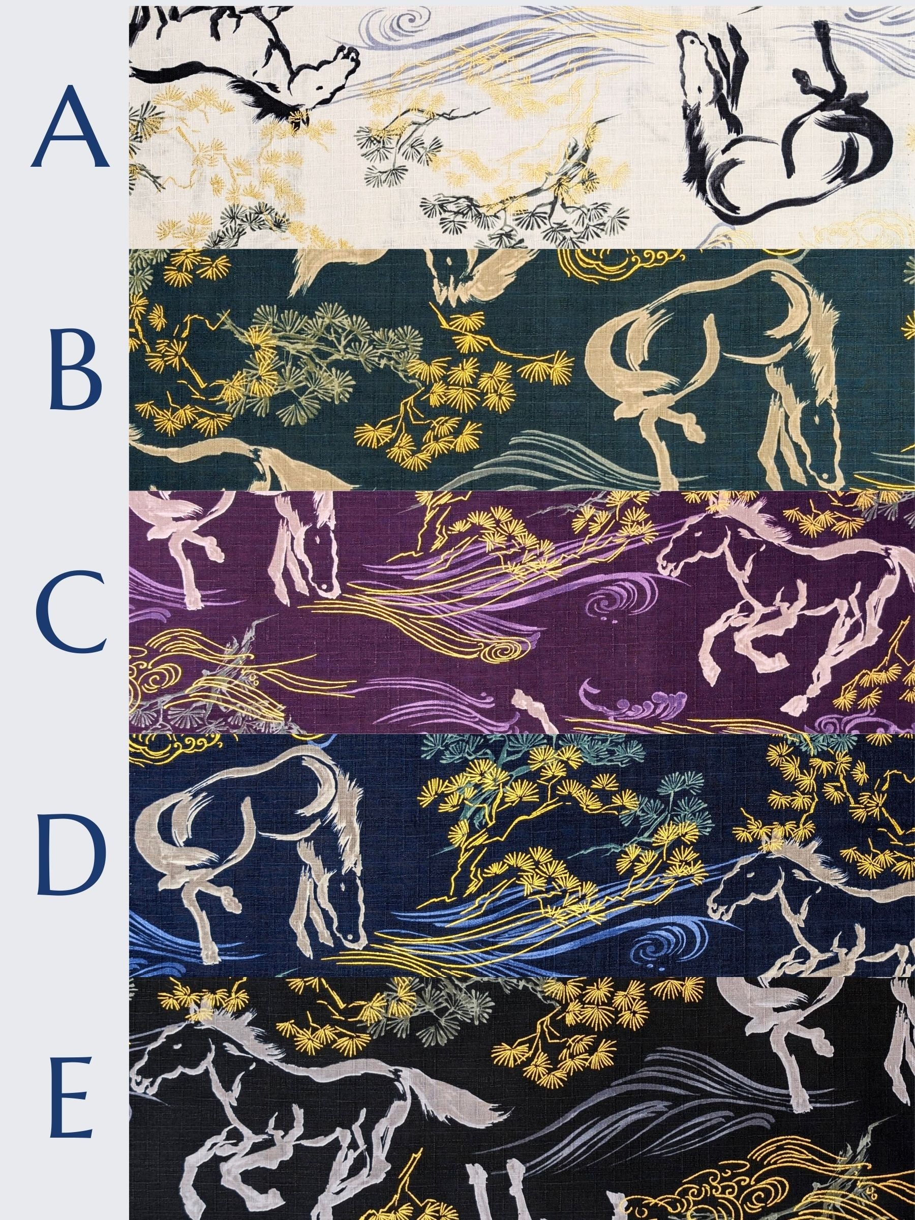 Hokkoh - Traditional Horses Cotton Dobby Fabric - Black