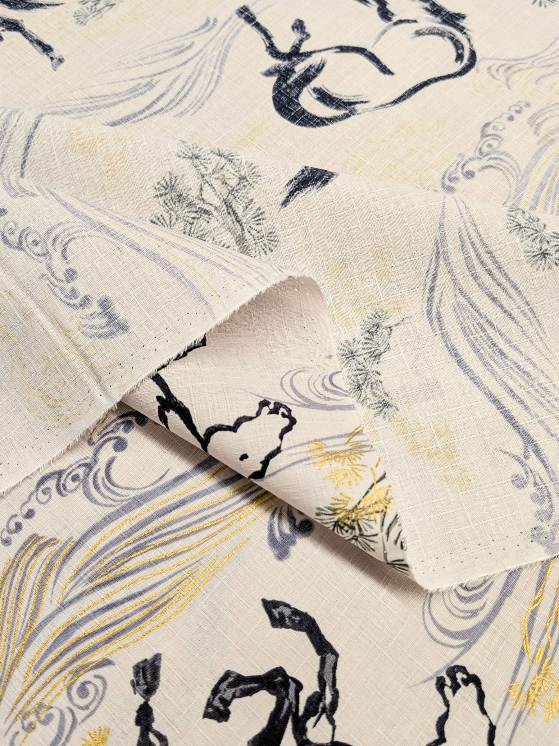 Hokkoh - Traditional Horses Cotton Dobby Fabric - White