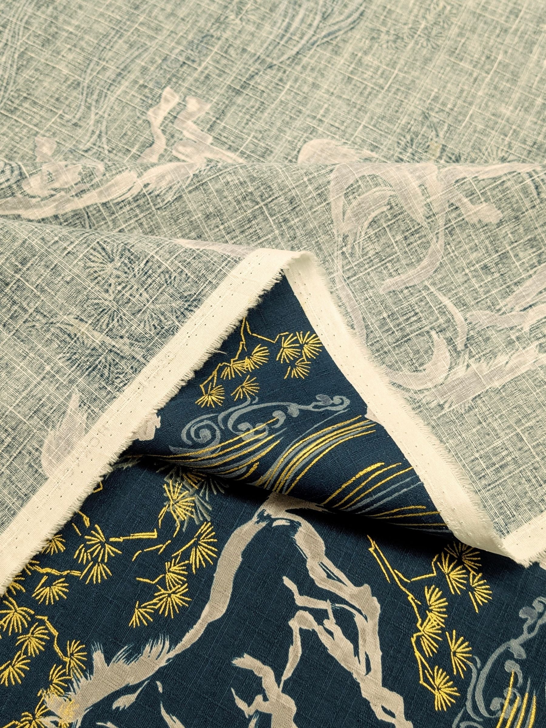 Hokkoh - Traditional Horses Cotton Dobby Fabric - Teal