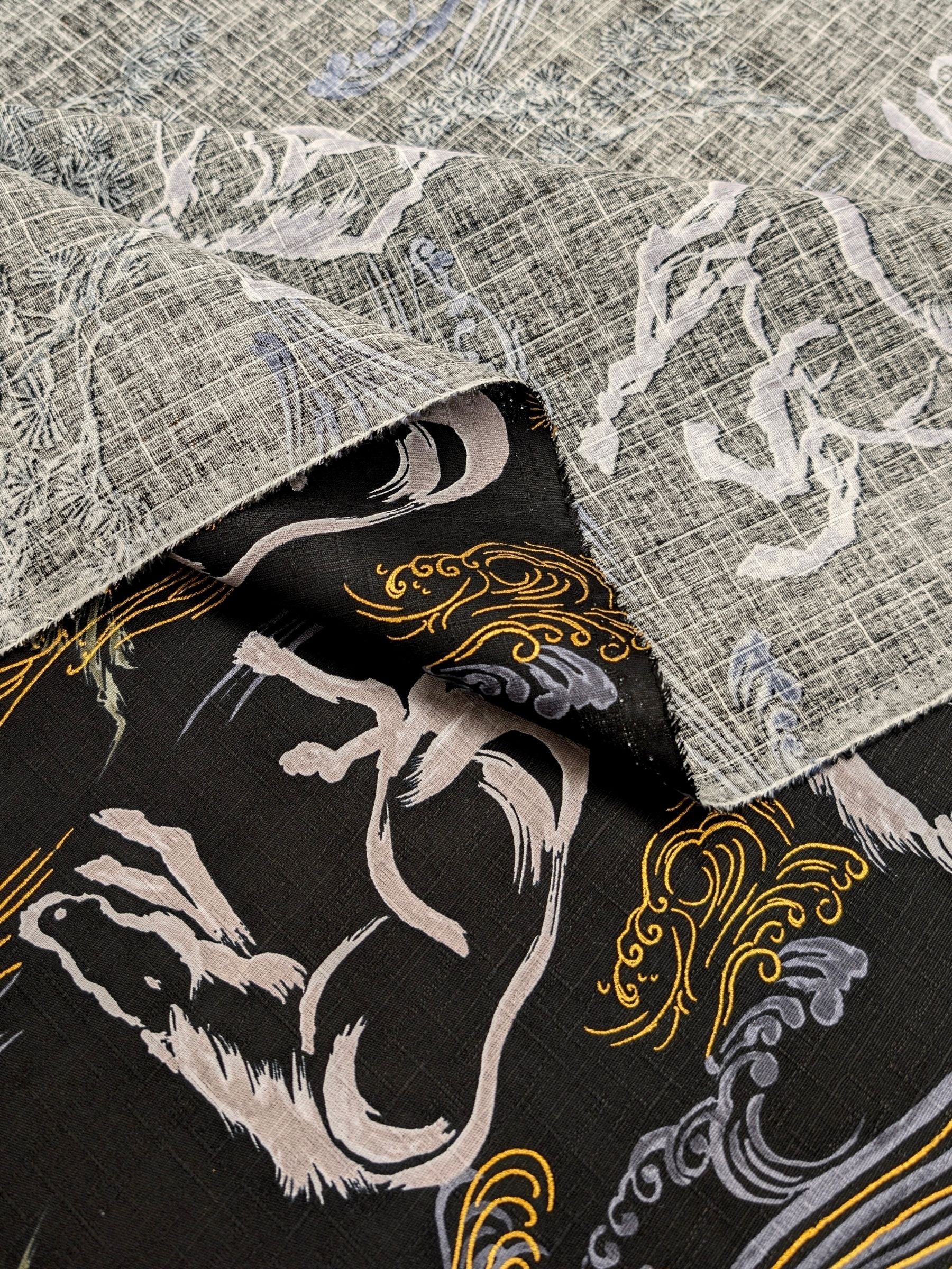 Hokkoh - Traditional Horses Cotton Dobby Fabric - Black