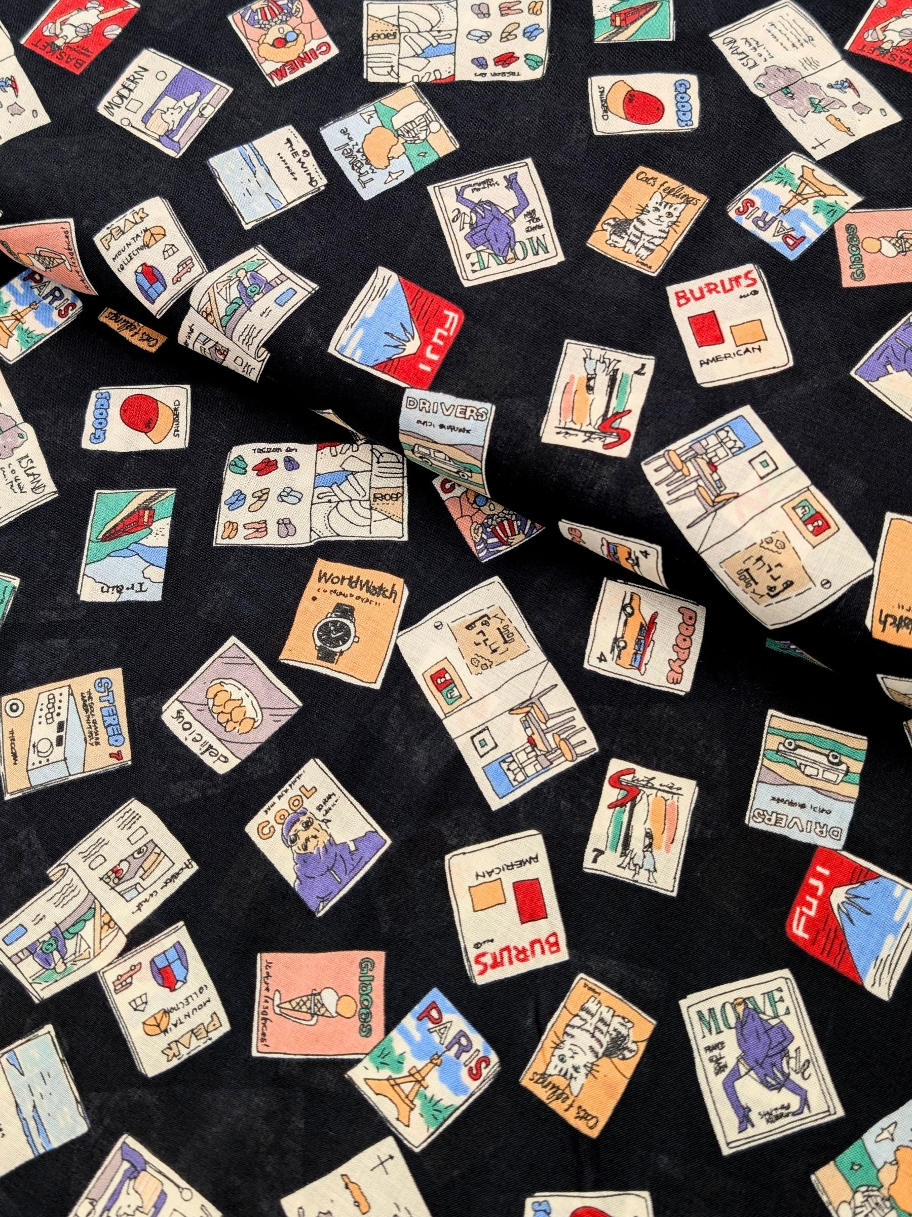 Hokkoh - Retro Magazines Cotton Lawn Fabric - Black