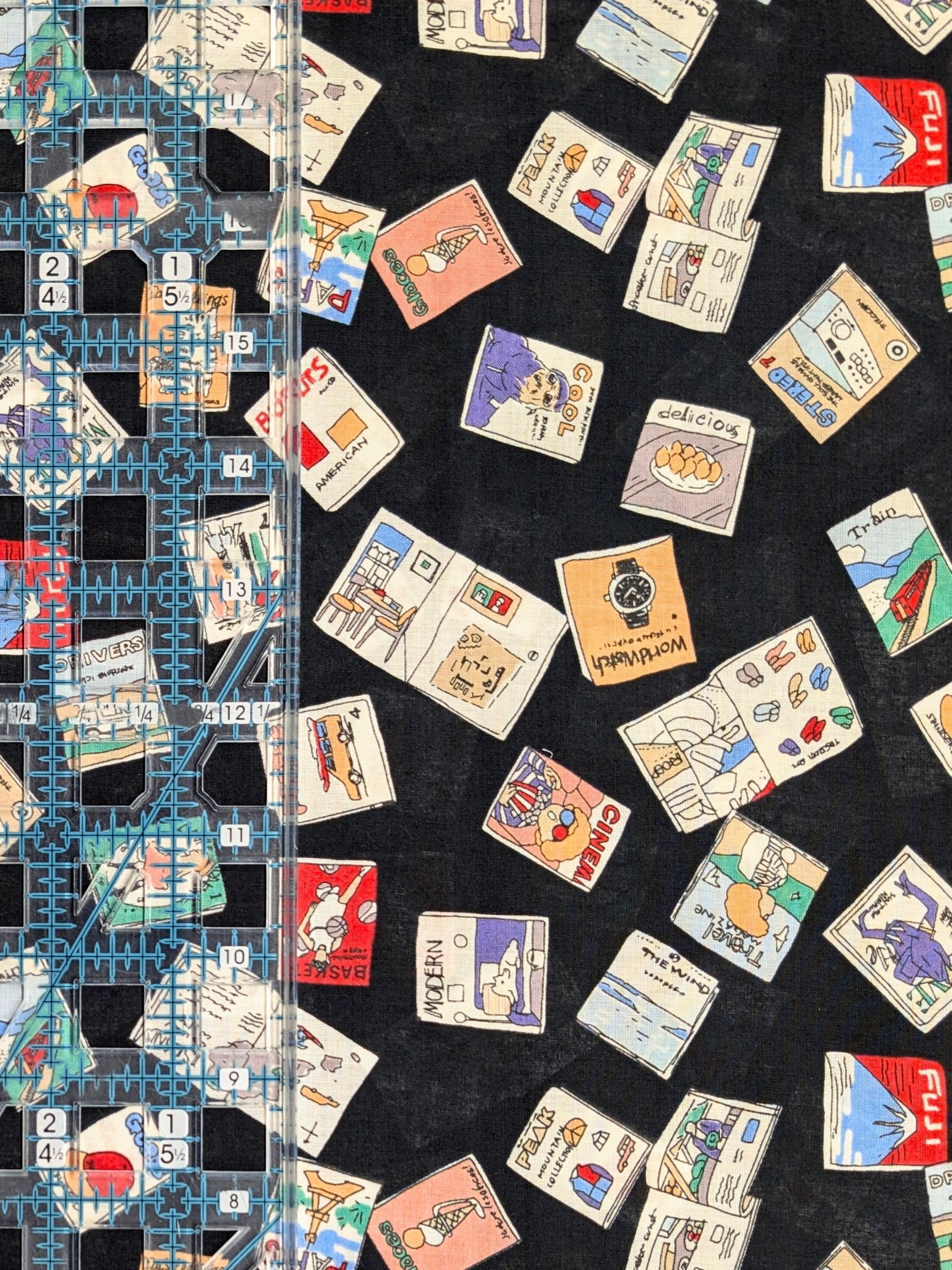 Hokkoh - Retro Magazines Cotton Lawn Fabric - Black