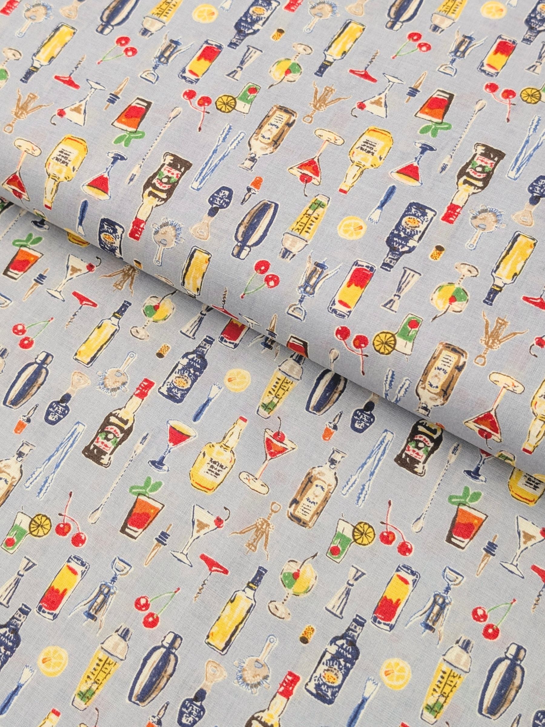 Hokkoh - Vintage Bar Cotton Lawn Fabric - Light Blue