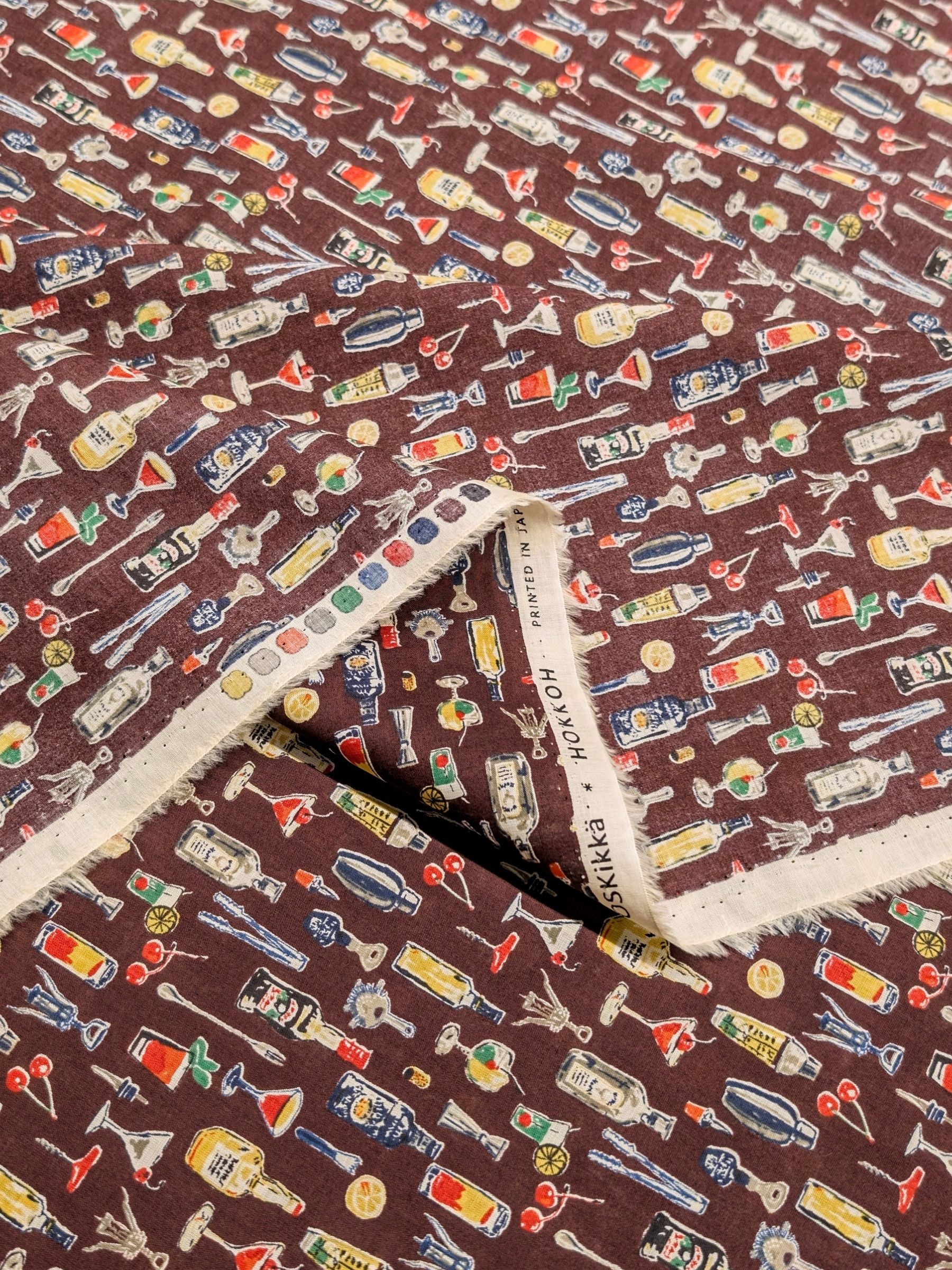 Hokkoh - Vintage Bar Cotton Lawn Fabric - Burgundy