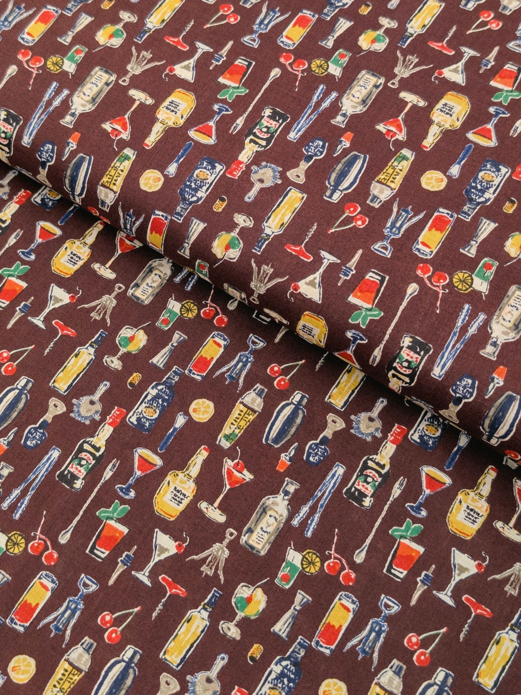 Hokkoh - Vintage Bar Cotton Lawn Fabric - Burgundy