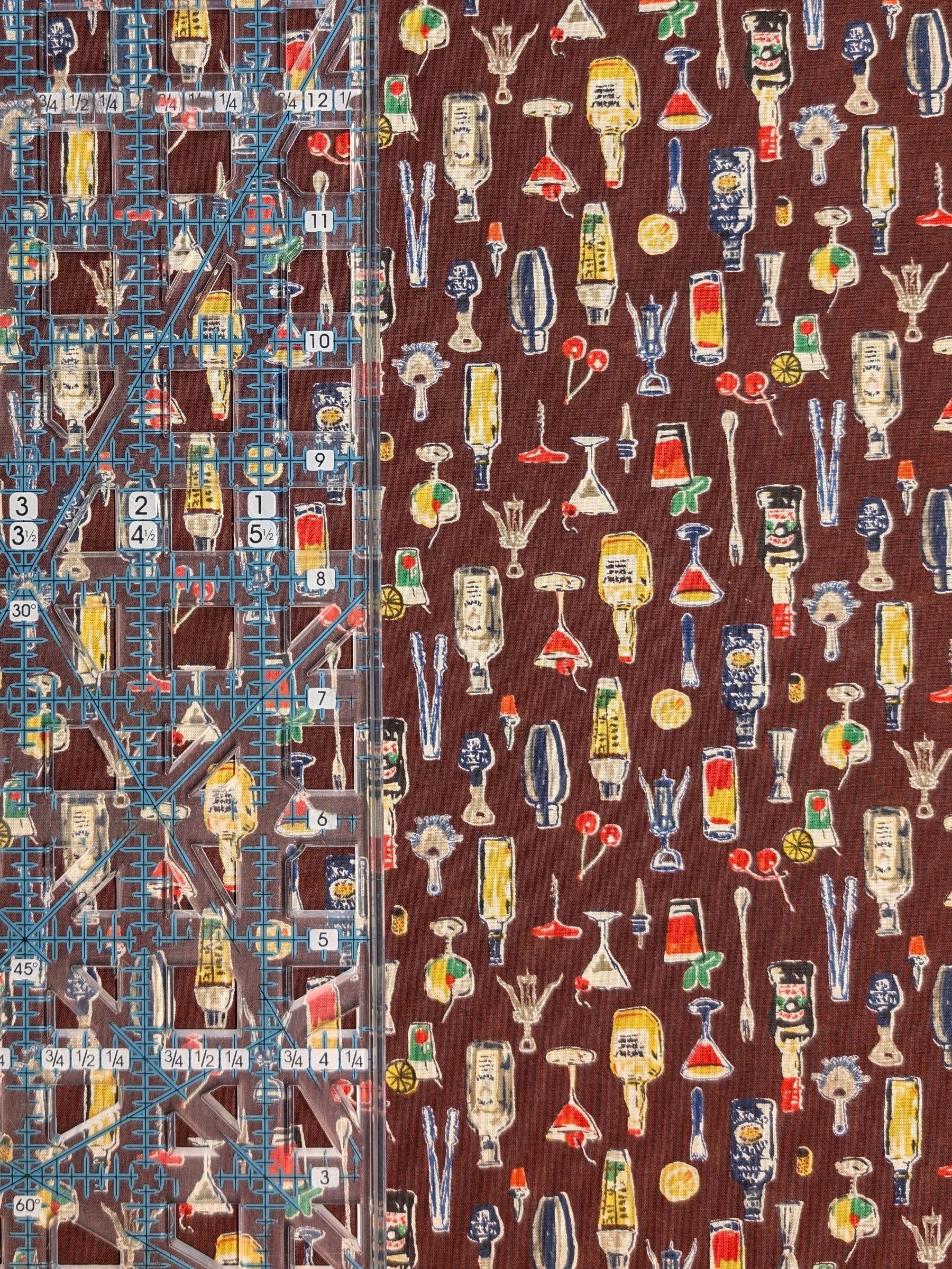 Hokkoh - Vintage Bar Cotton Lawn Fabric - Burgundy