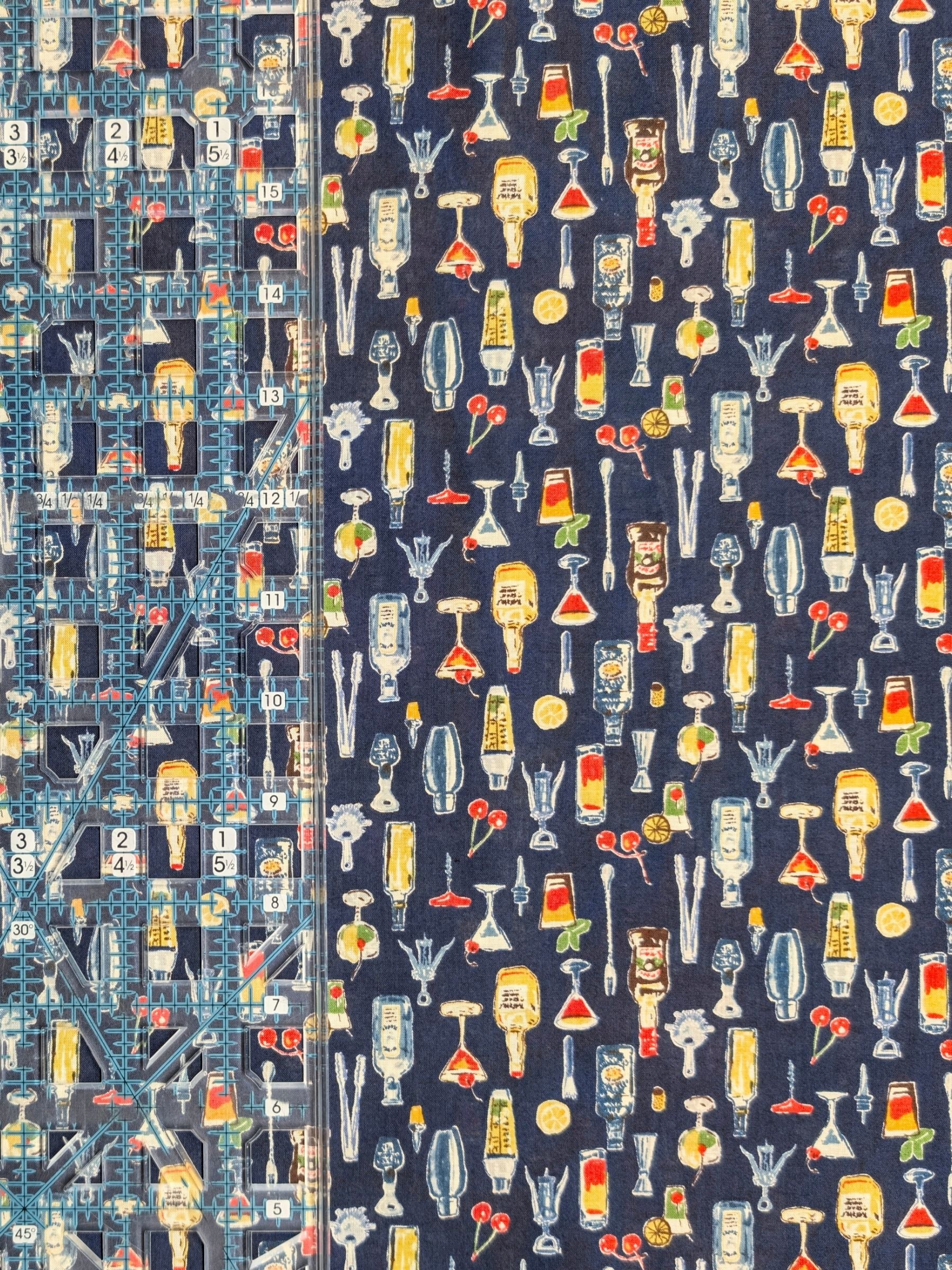 Hokkoh - Vintage Bar Cotton Lawn Fabric - Navy Blue
