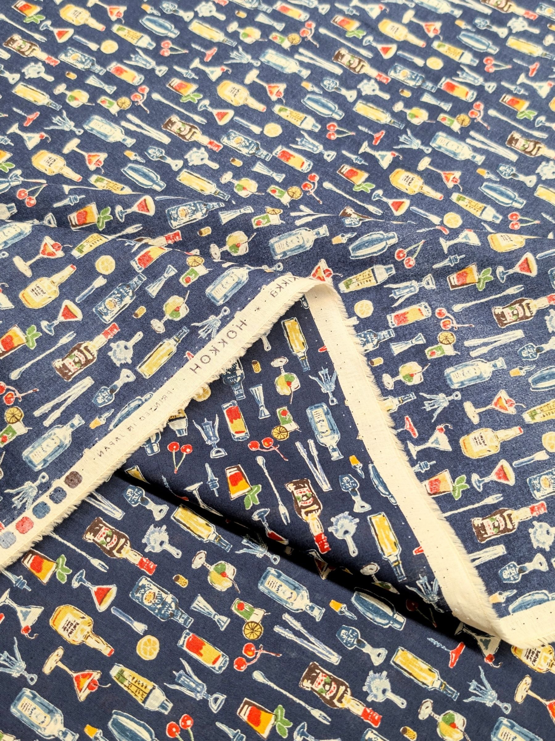 Hokkoh - Vintage Bar Cotton Lawn Fabric - Navy Blue