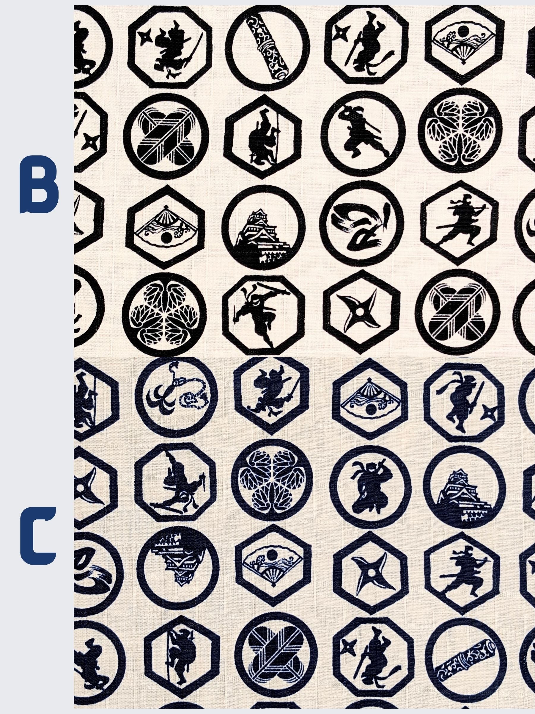 Hokkoh - Ninja Crests Cotton Dobby Fabric - White & Blue