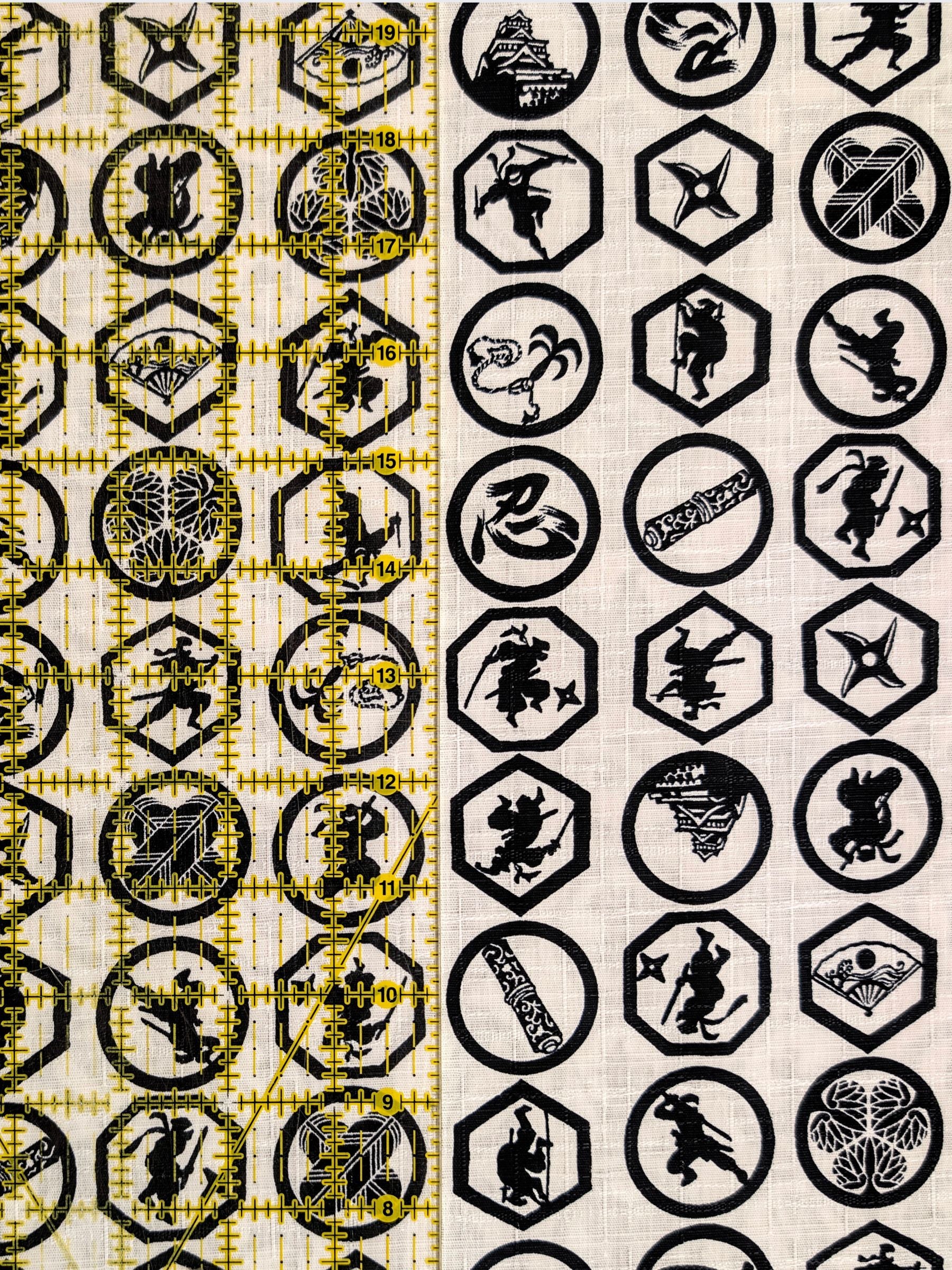 Hokkoh - Ninja Crests Cotton Dobby Fabric - White & Black