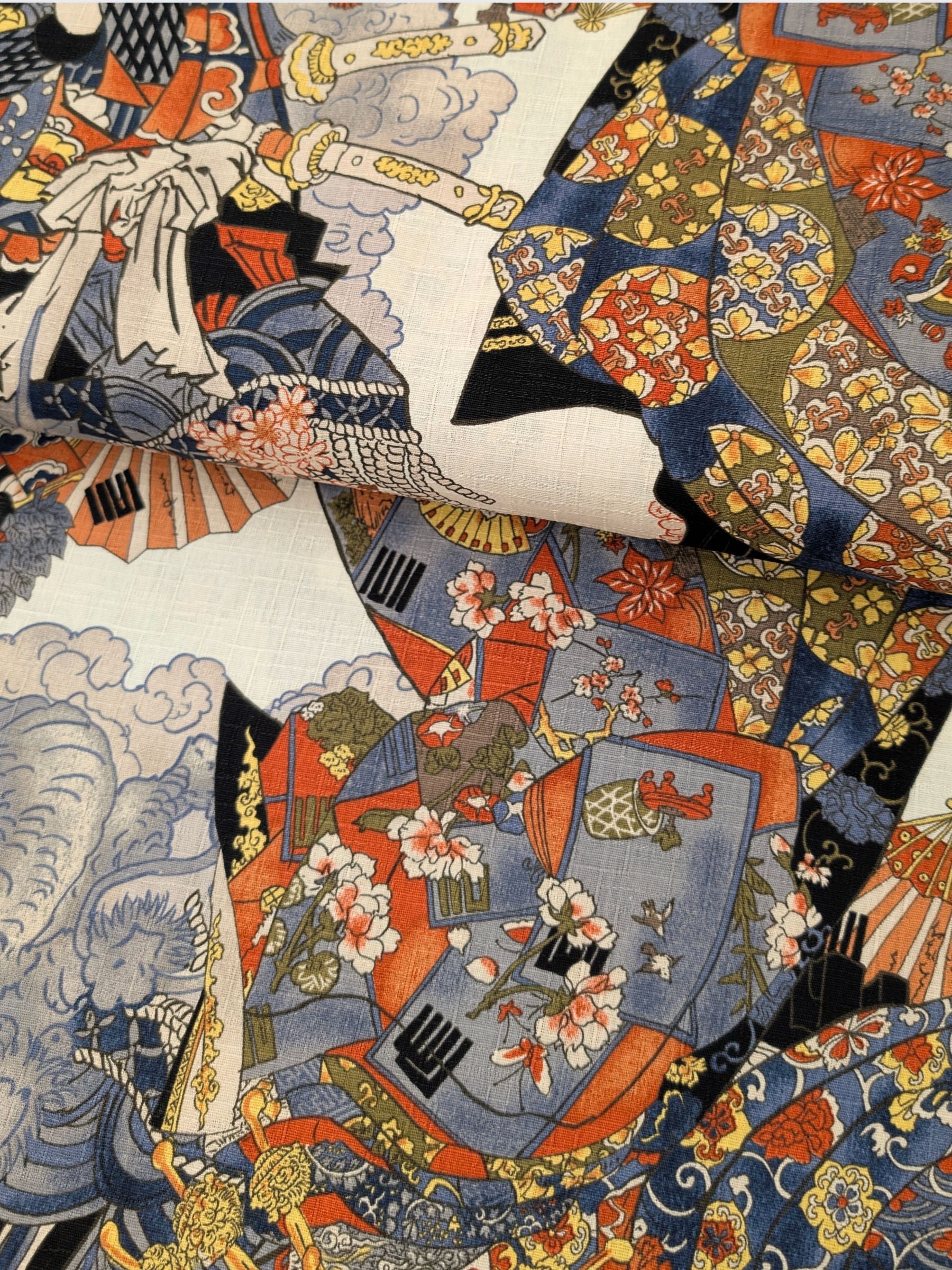 Hokkoh - Geisha & Samurai Cotton Dobby Fabric - White