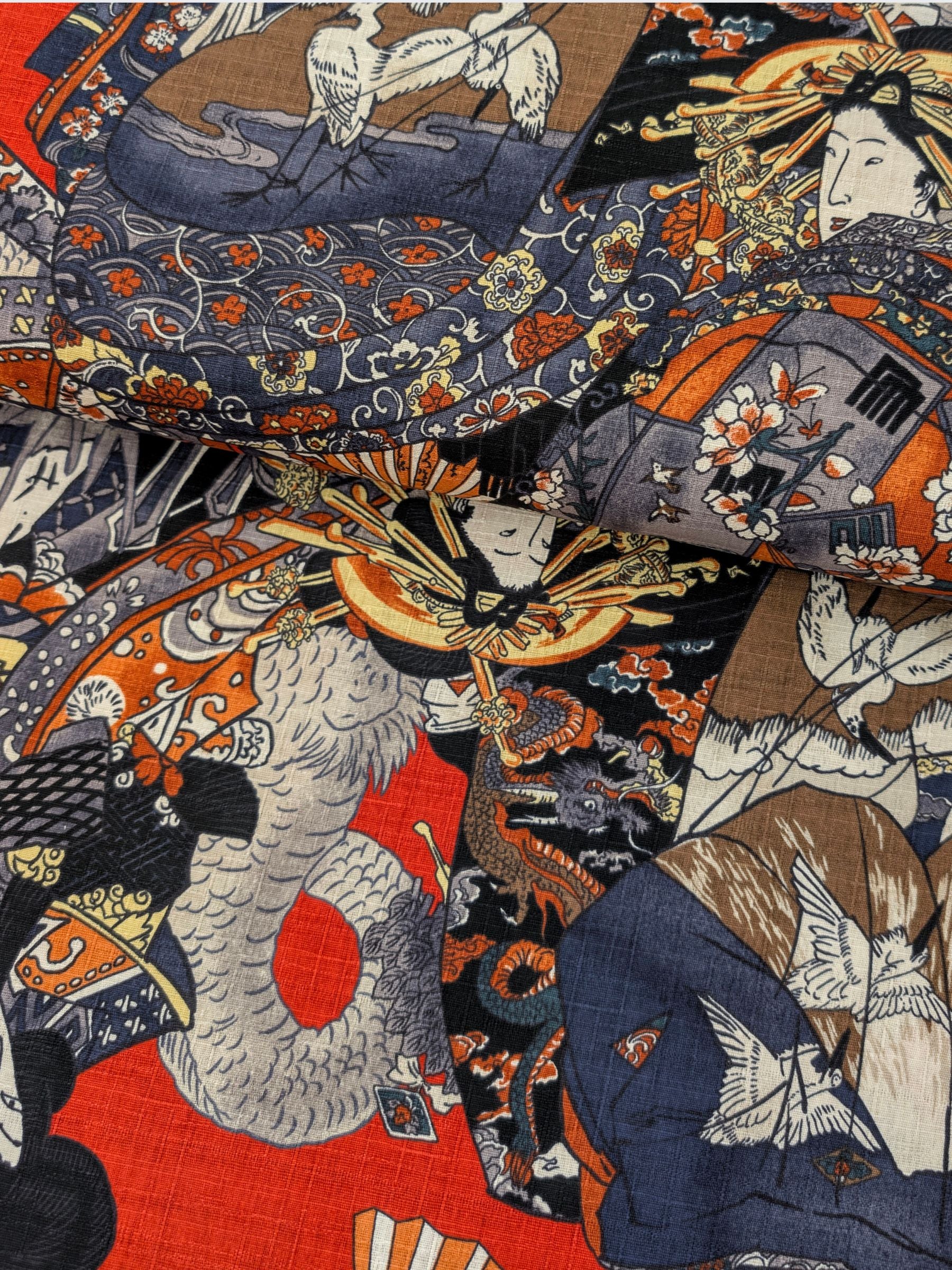 Hokkoh - Geisha & Samurai Cotton Dobby Fabric - Red