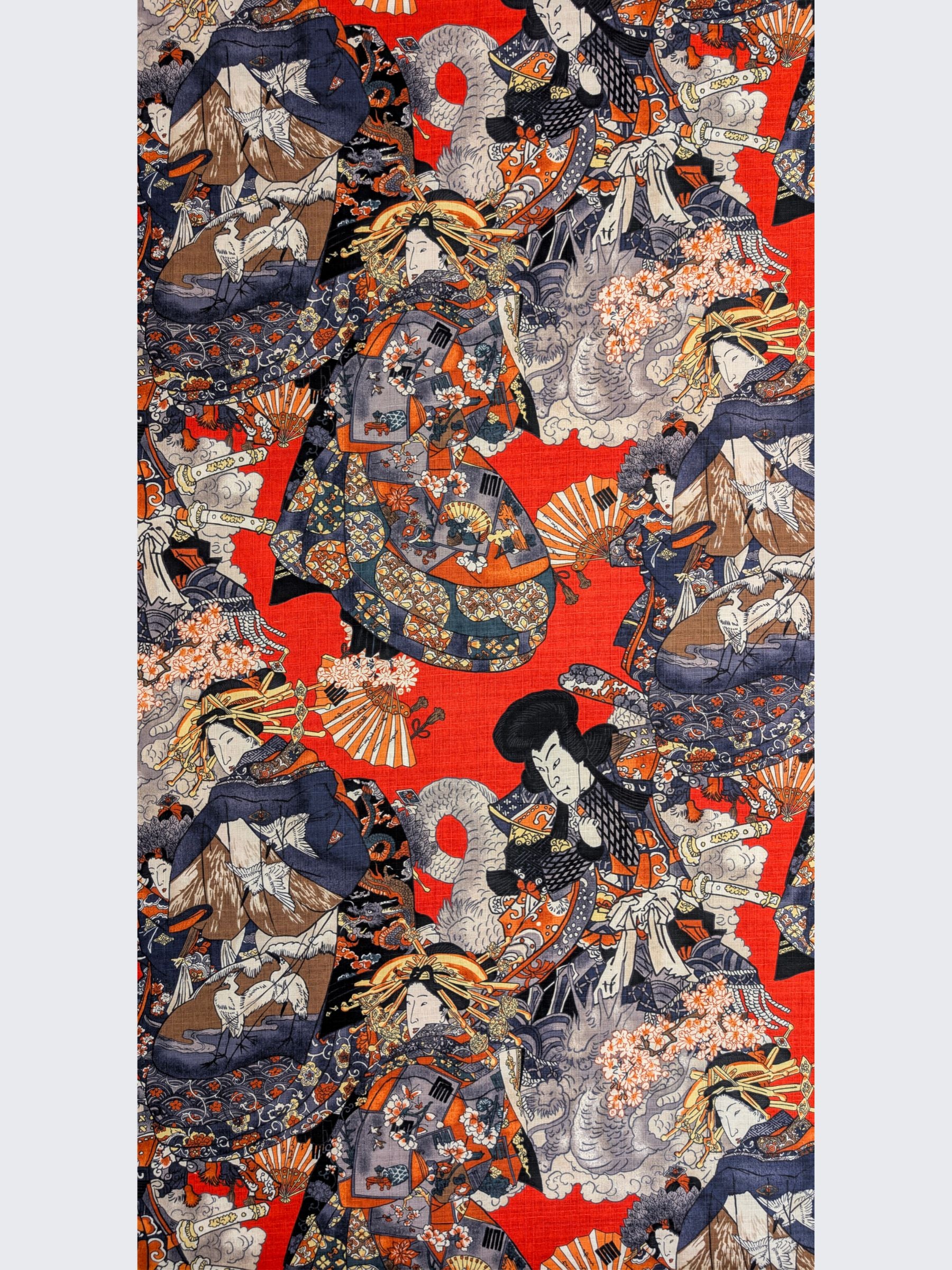 Hokkoh - Geisha & Samurai Cotton Dobby Fabric - Red