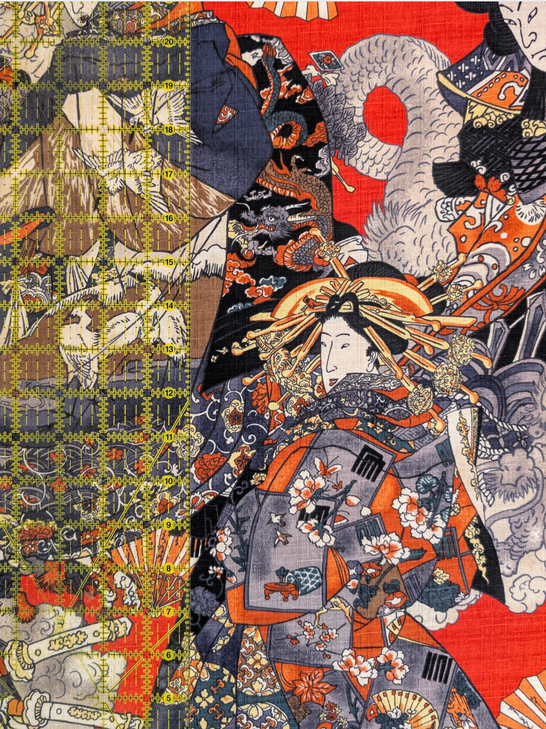 Hokkoh - Geisha & Samurai Cotton Dobby Fabric - Red