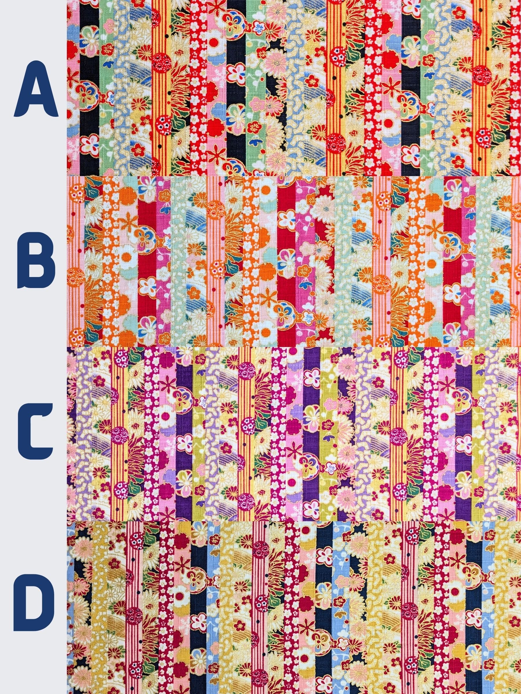 Hokkoh - Golden Floral Stripe Cotton Dobby Fabric - Blue & Yellow