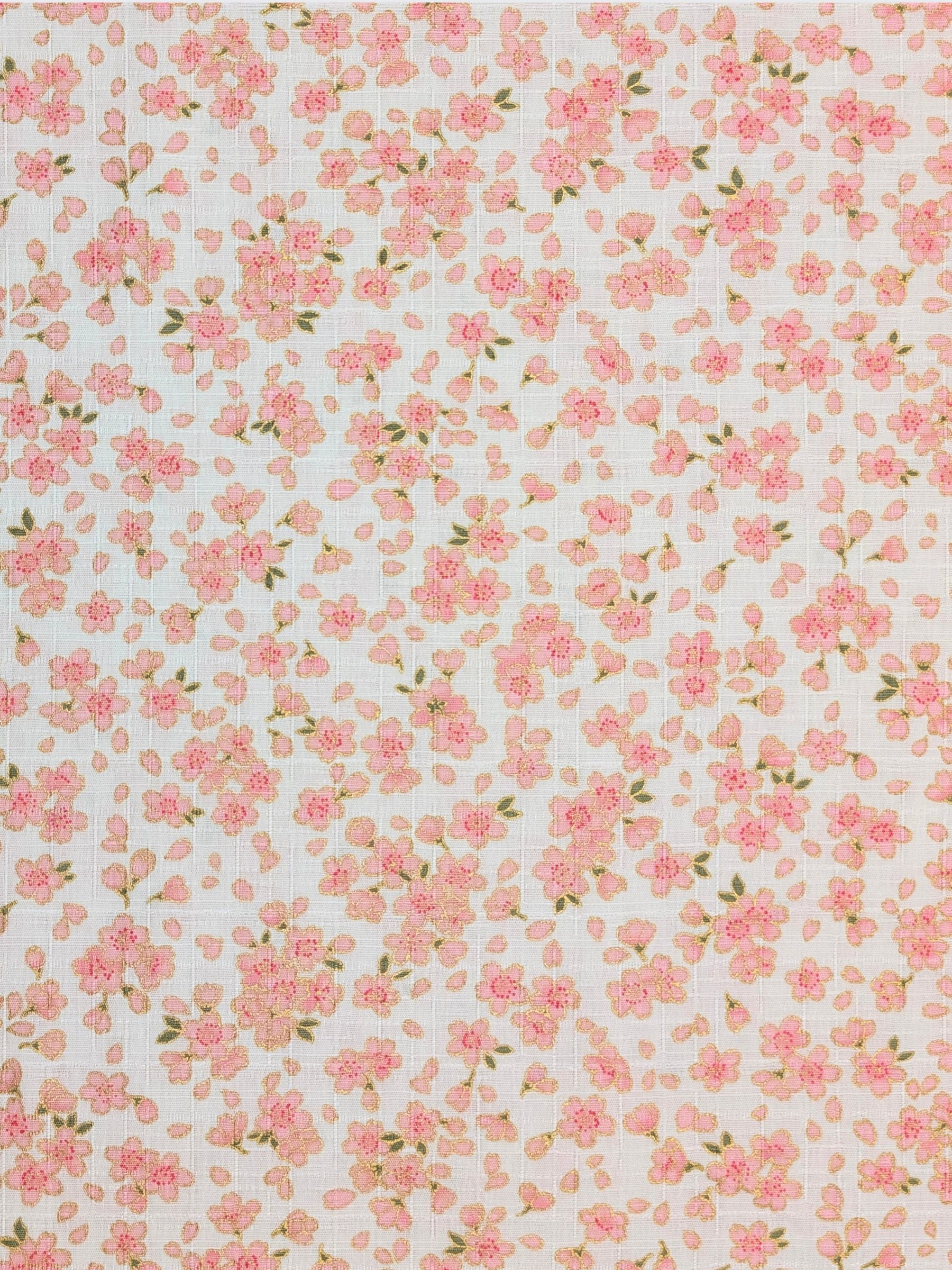 Hokkoh - Tiny Golden Cherry Blossoms Cotton Dobby Fabric - White