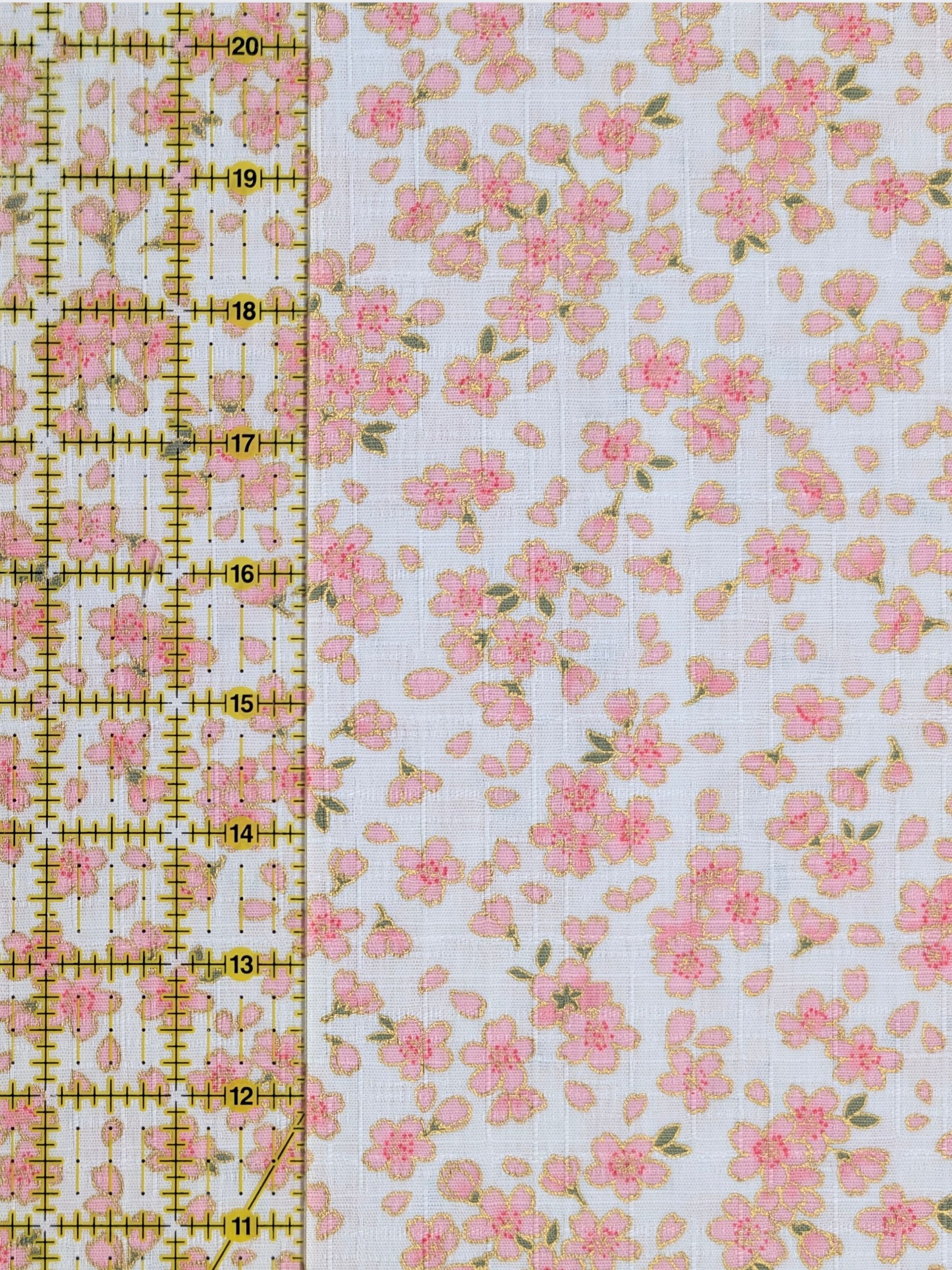 Hokkoh - Tiny Golden Cherry Blossoms Cotton Dobby Fabric - White