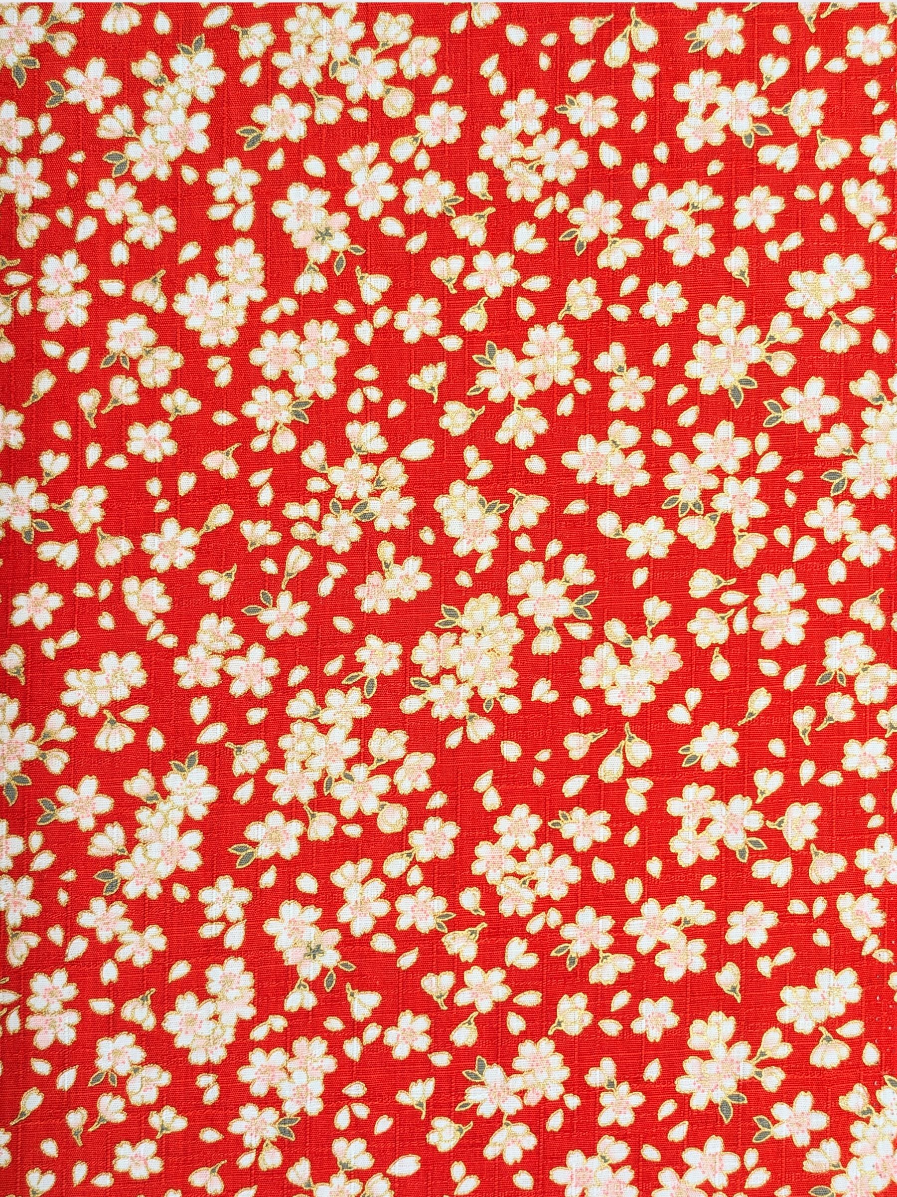 Hokkoh - Tiny Golden Cherry Blossoms Cotton Dobby Fabric - Red