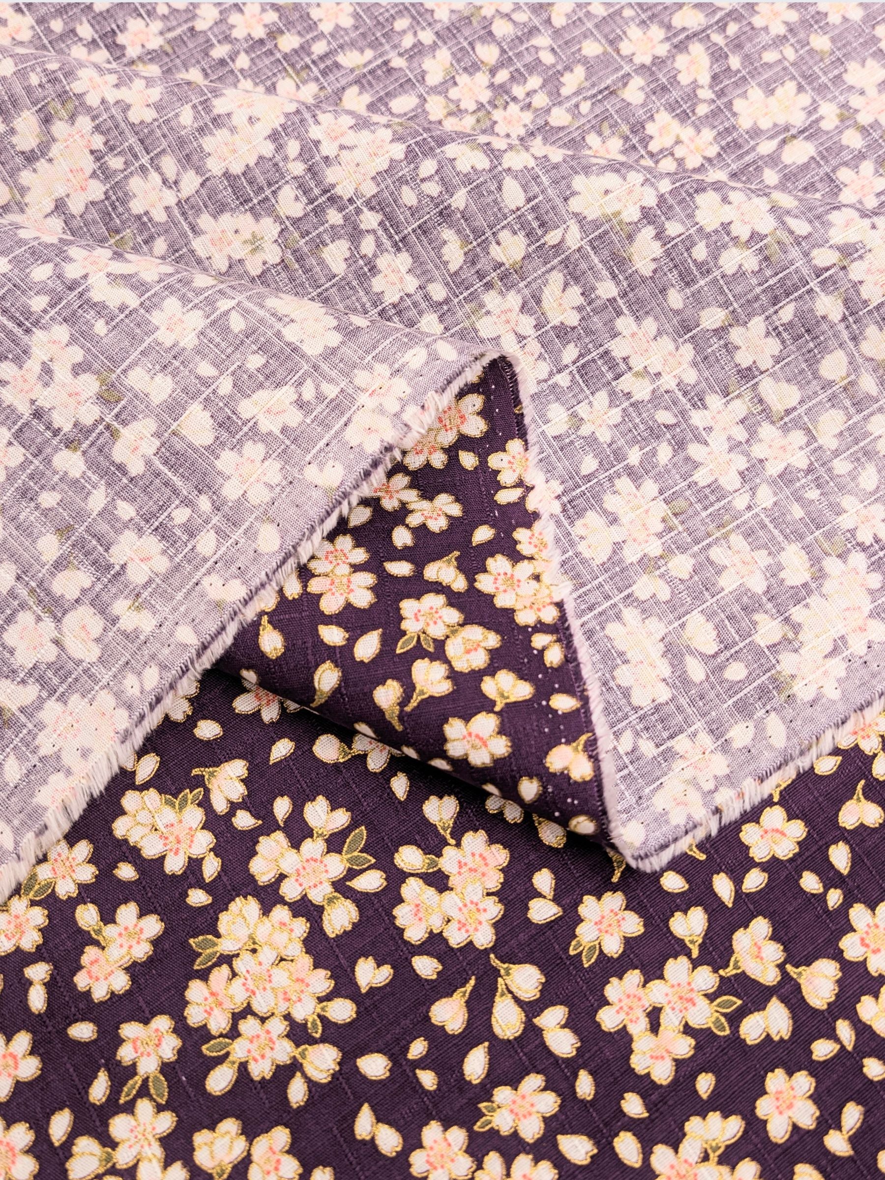 Hokkoh - Tiny Golden Cherry Blossoms Cotton Dobby Fabric - Purple