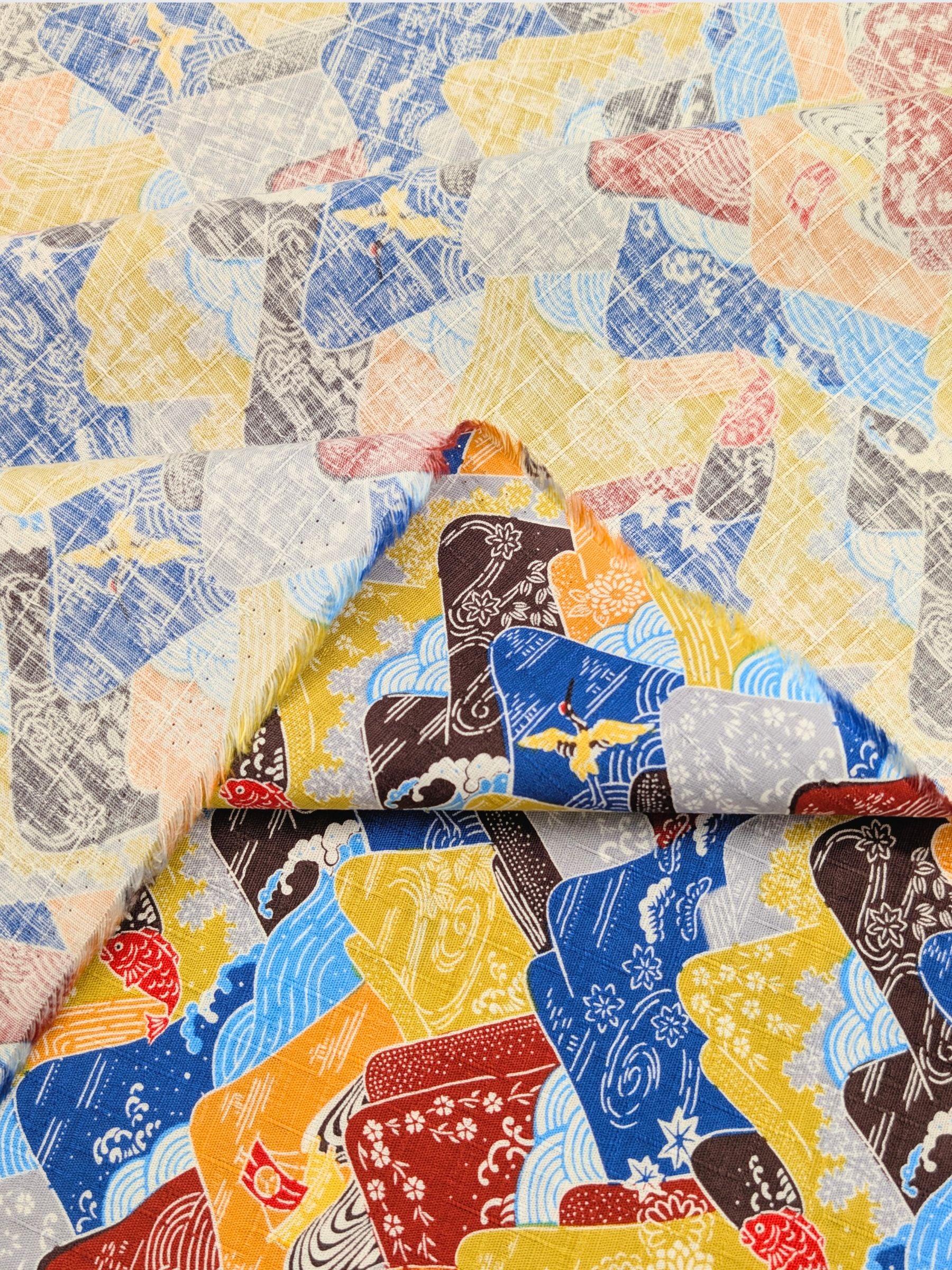 Hokkoh - Colorful Mountains Cotton Dobby Fabric - Yellow & Blue