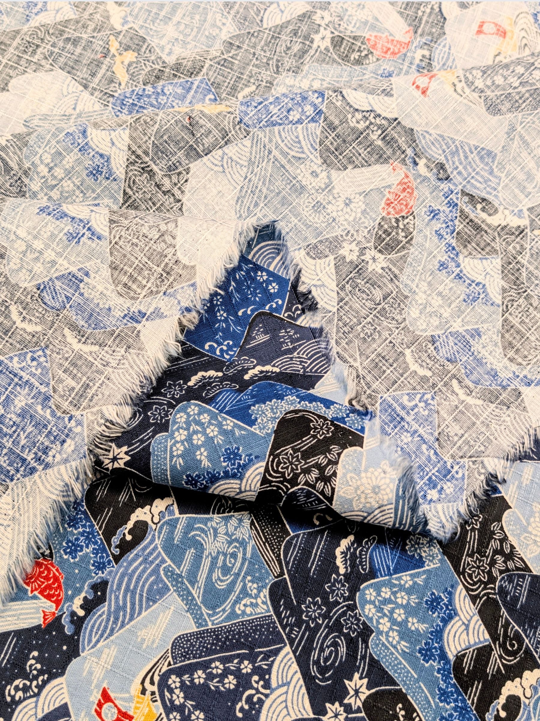 Hokkoh - Colorful Mountains Cotton Dobby Fabric - Gray & Blue