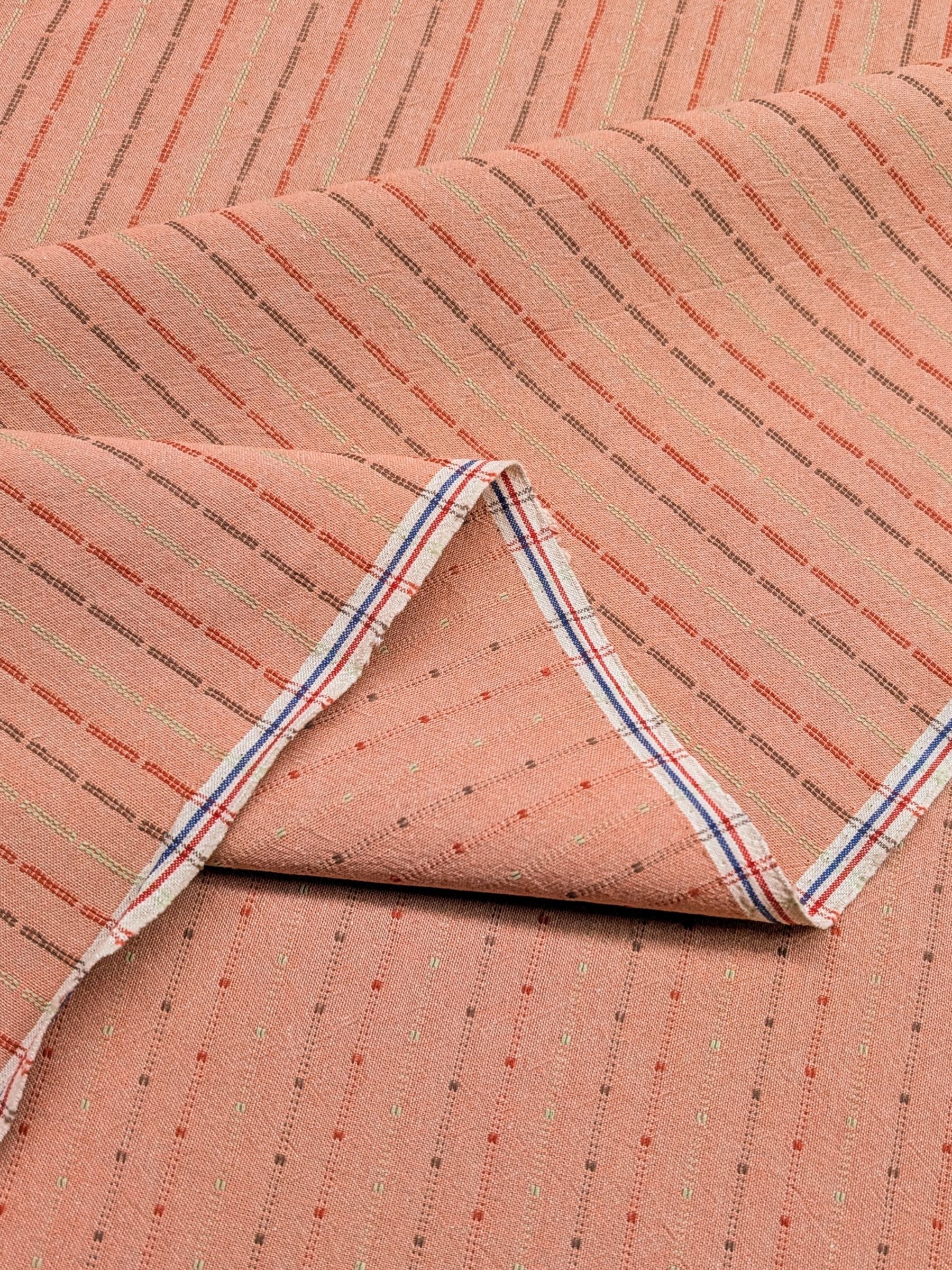 Textile Pantry - Lined Yarn Dyed Cotton Taupe Fabric - Pink