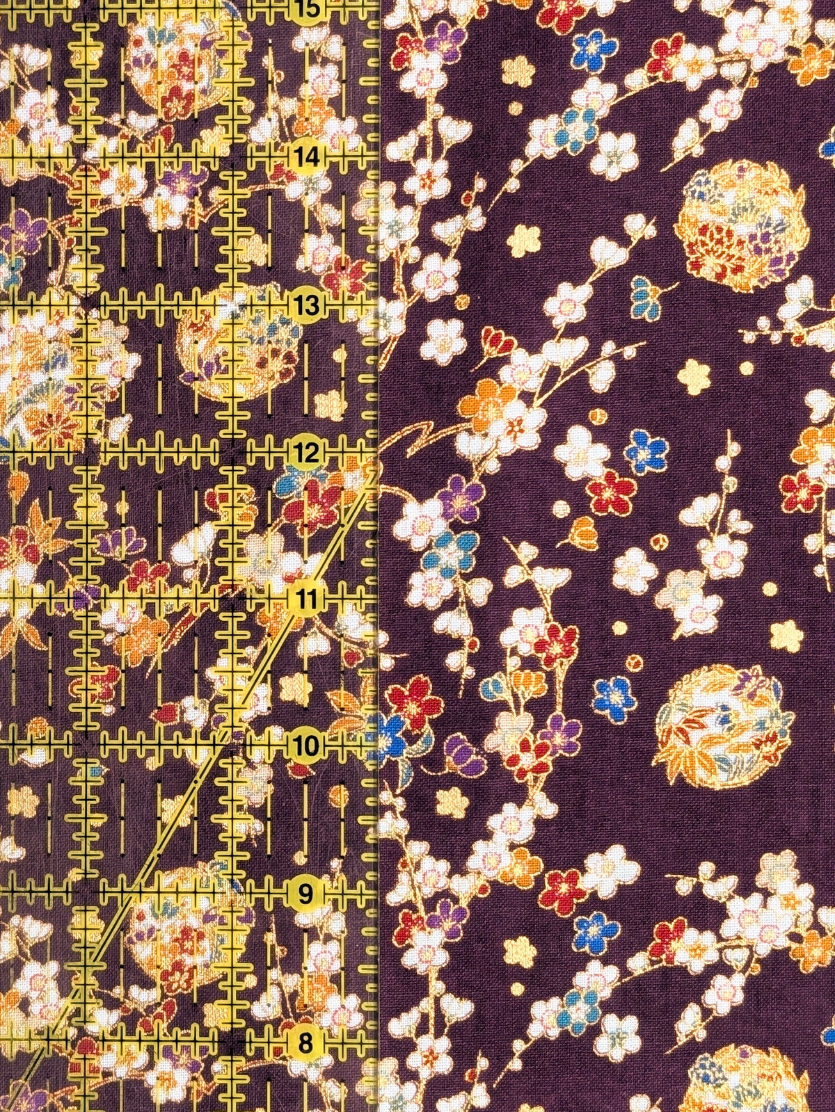 Naka -  Metallic Cherry Blossom Circles Cotton Sheeting Fabric - Purple