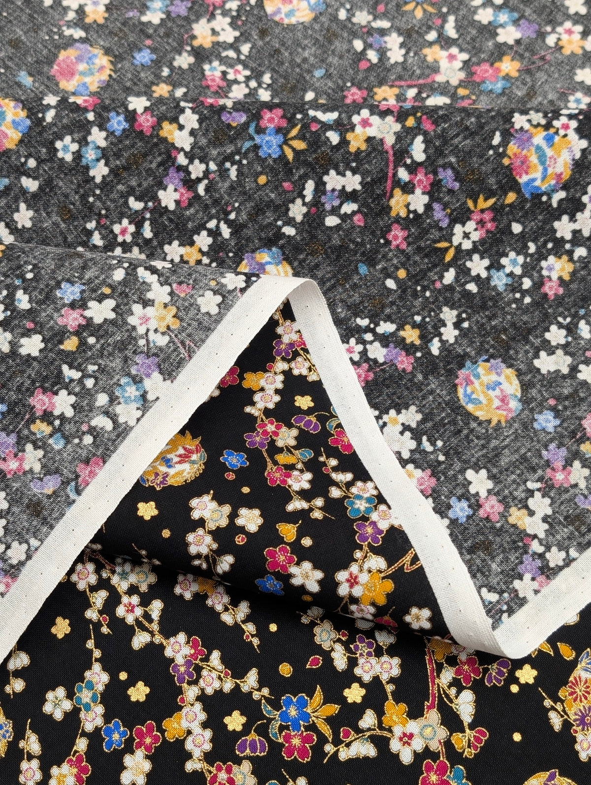 Naka - Metallic Cherry Blossom Circles Cotton Sheeting Fabric - Black