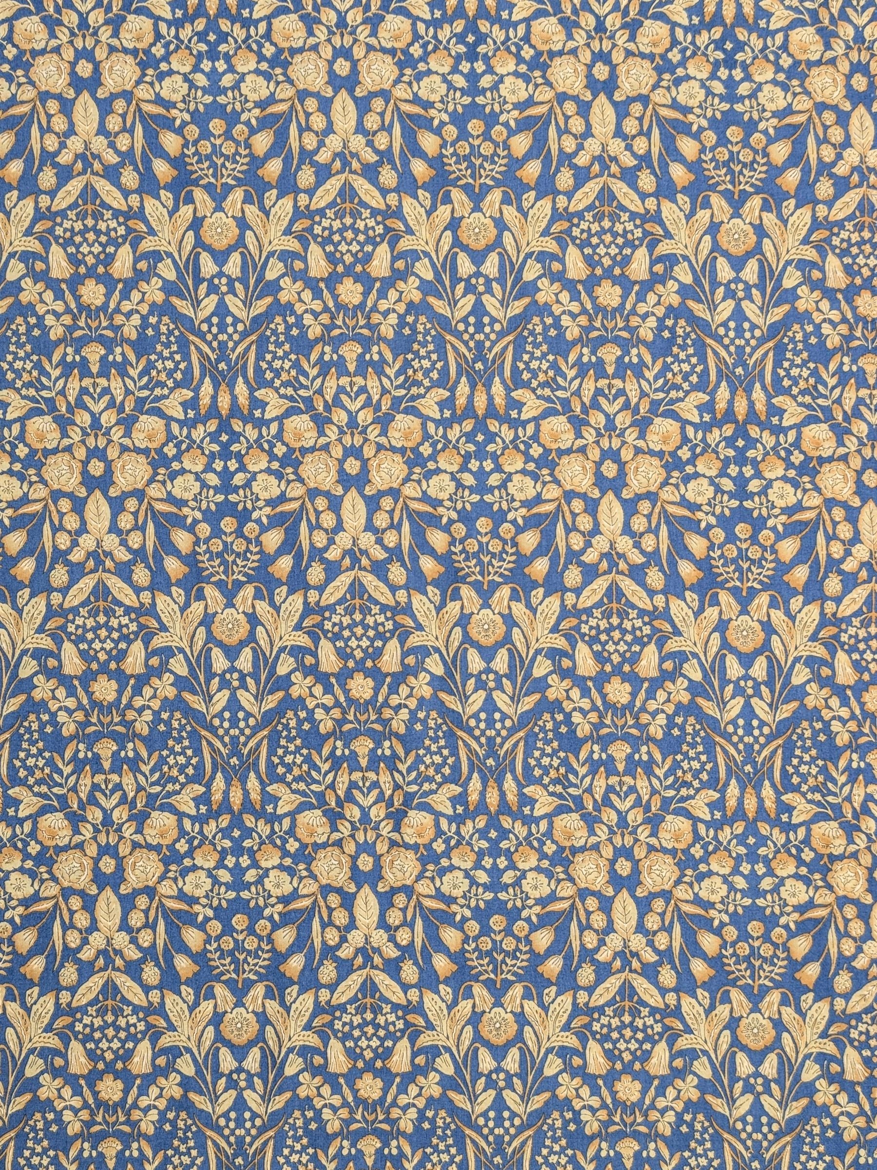 Hokkoh - Mirrored Two-Tone Flowers Cotton Lawn Fabric - Blue & Yellow