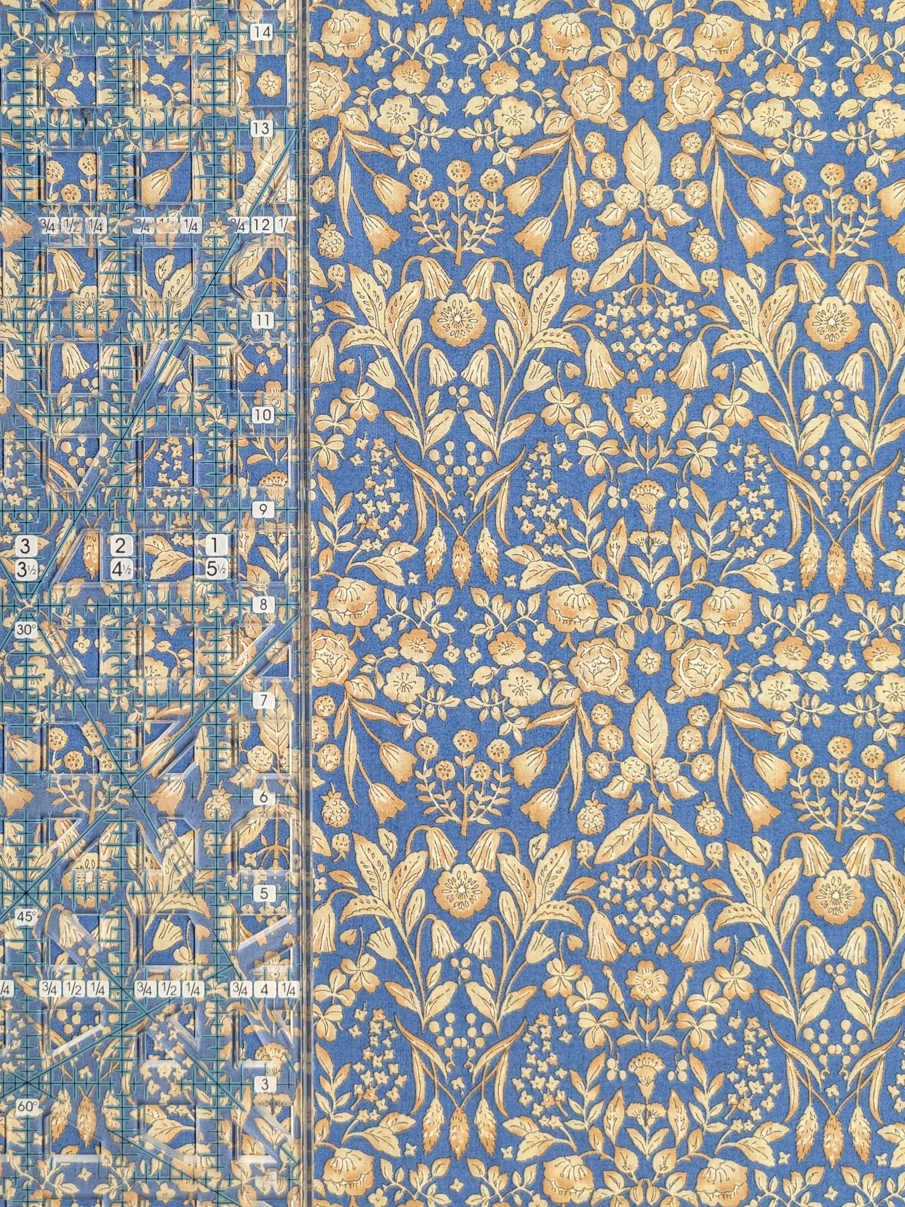 Hokkoh - Mirrored Two-Tone Flowers Cotton Lawn Fabric - Blue & Yellow