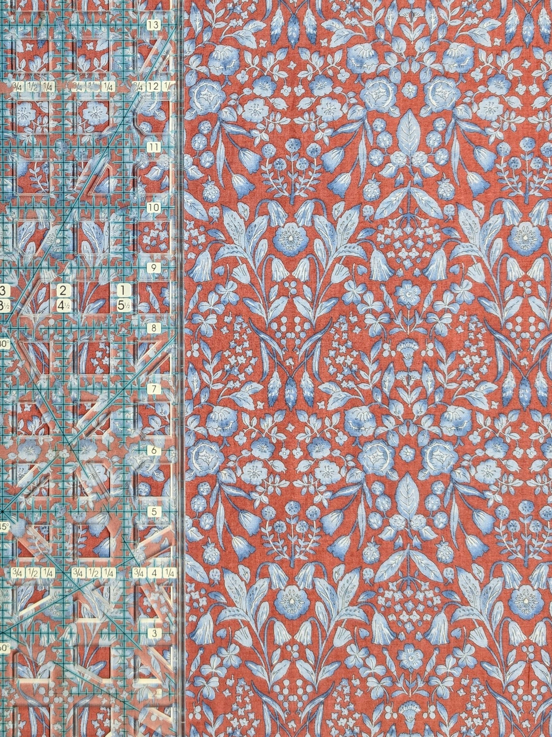 Hokkoh - Mirrored Two-Tone Flowers Cotton Lawn Fabric - Red & Blue