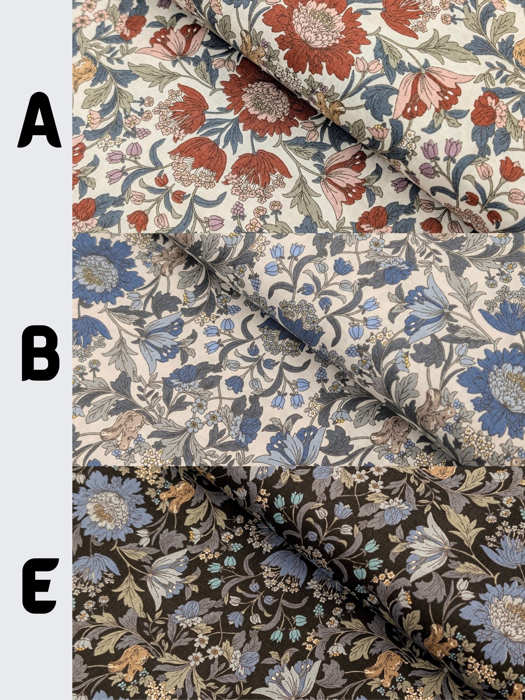 Hokkoh - Squirrels and Mirrored Flowers Cotton Lawn Fabric - Black & Blue