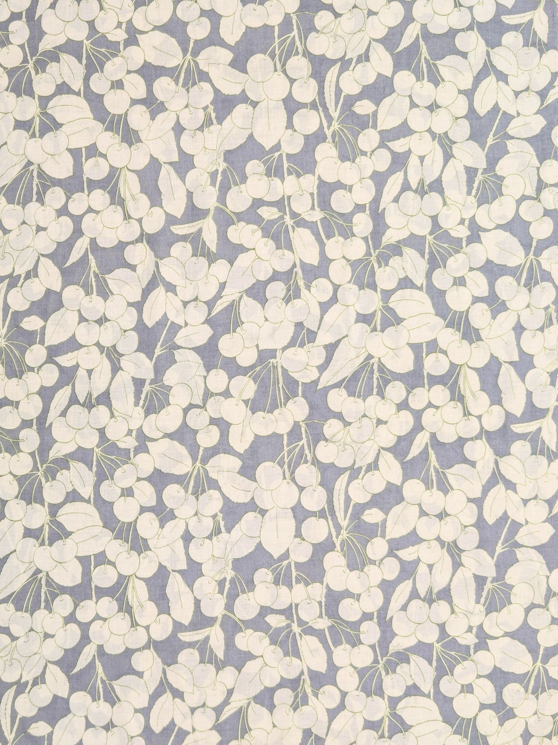 Hokkoh - Two-Tone Cherries Cotton Lawn Fabric - White & Gray REMNANT