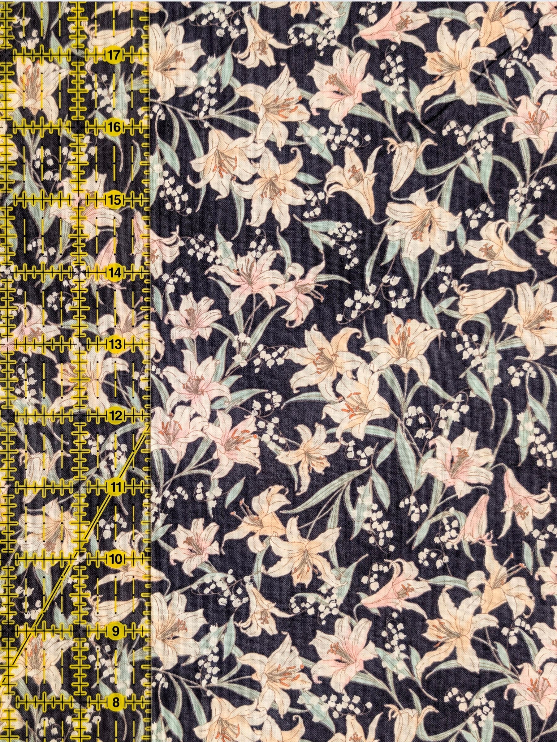 Sevenberry - Flowing Lillies Cotton Shirting Fabric - Navy Blue
