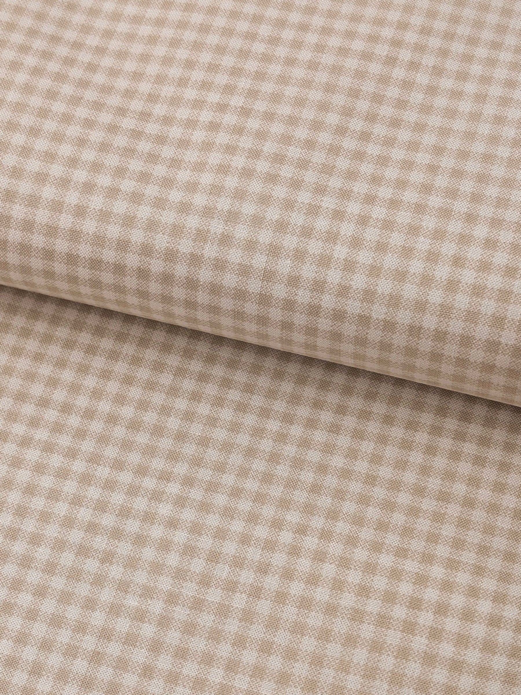 Yuwa - Small Scale Printed Gingham Shirting Cotton Fabric - Beige