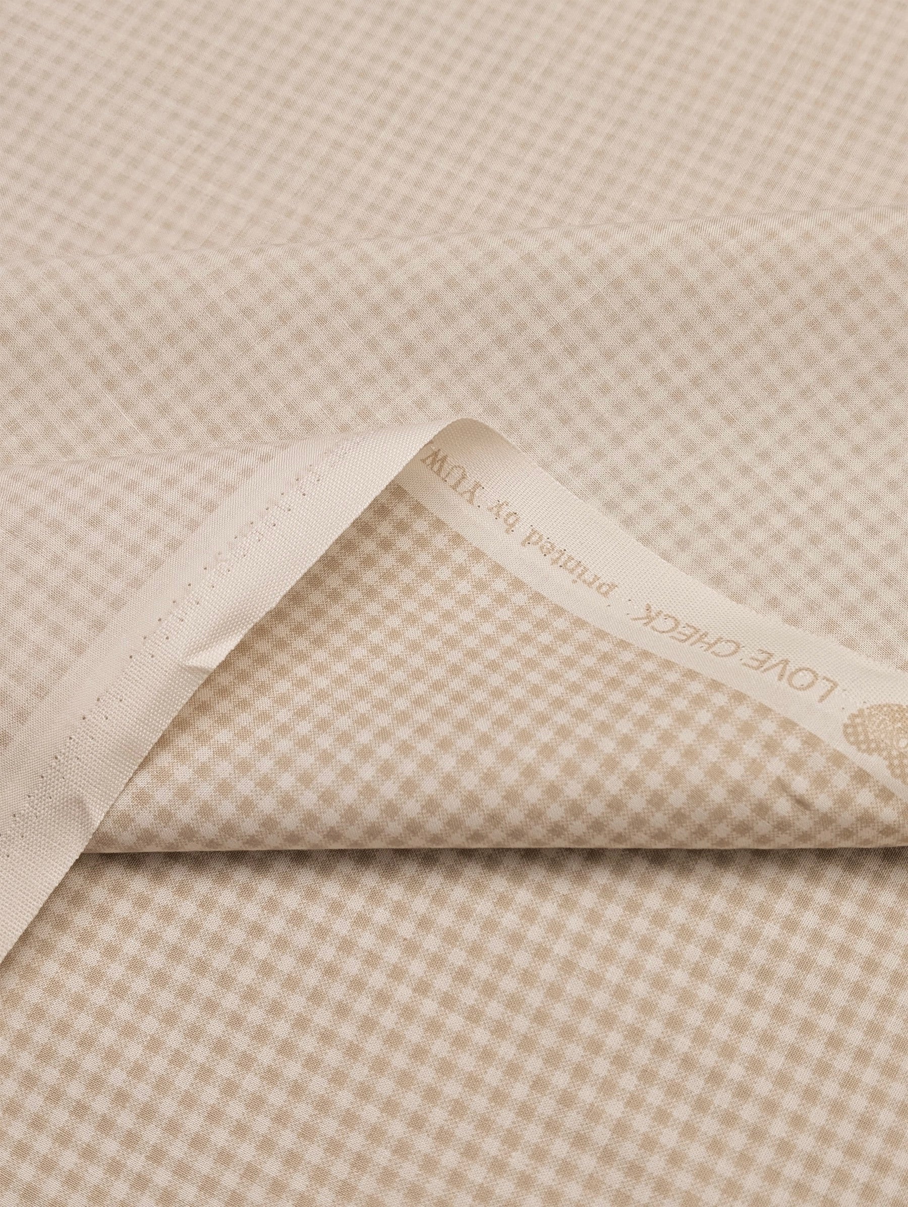 Yuwa - Small Scale Printed Gingham Shirting Cotton Fabric - Beige
