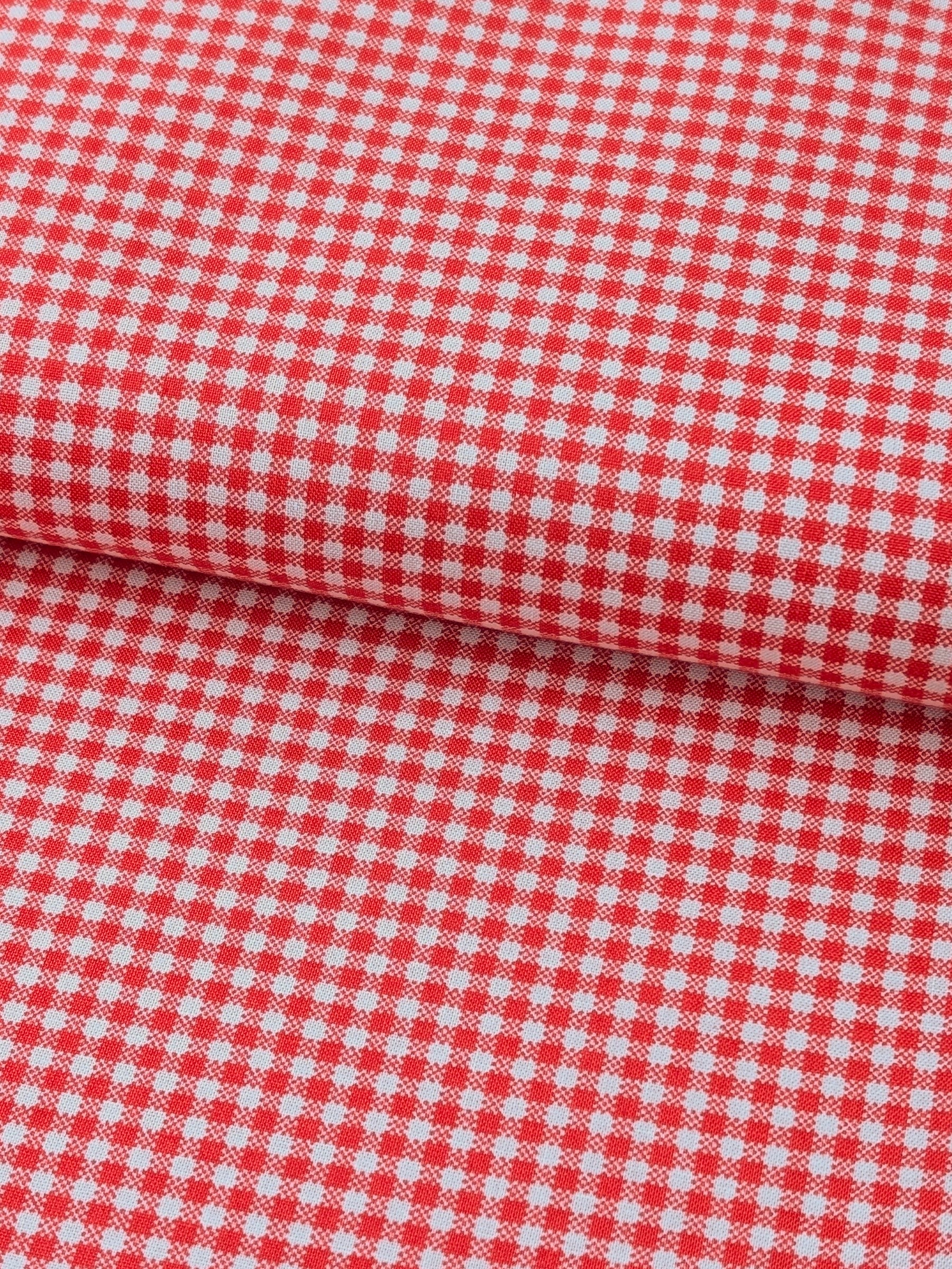 Yuwa - Small Scale Printed Gingham Shirting Cotton Fabric - Red