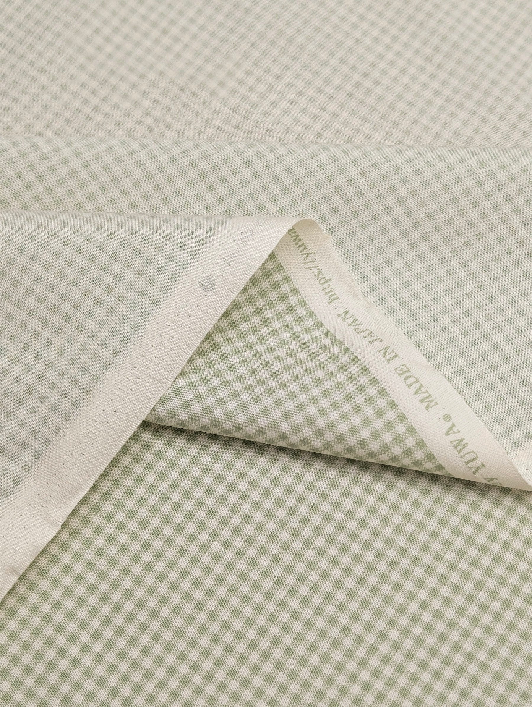 Yuwa - Small Scale Printed Gingham Shirting Cotton Fabric - Green