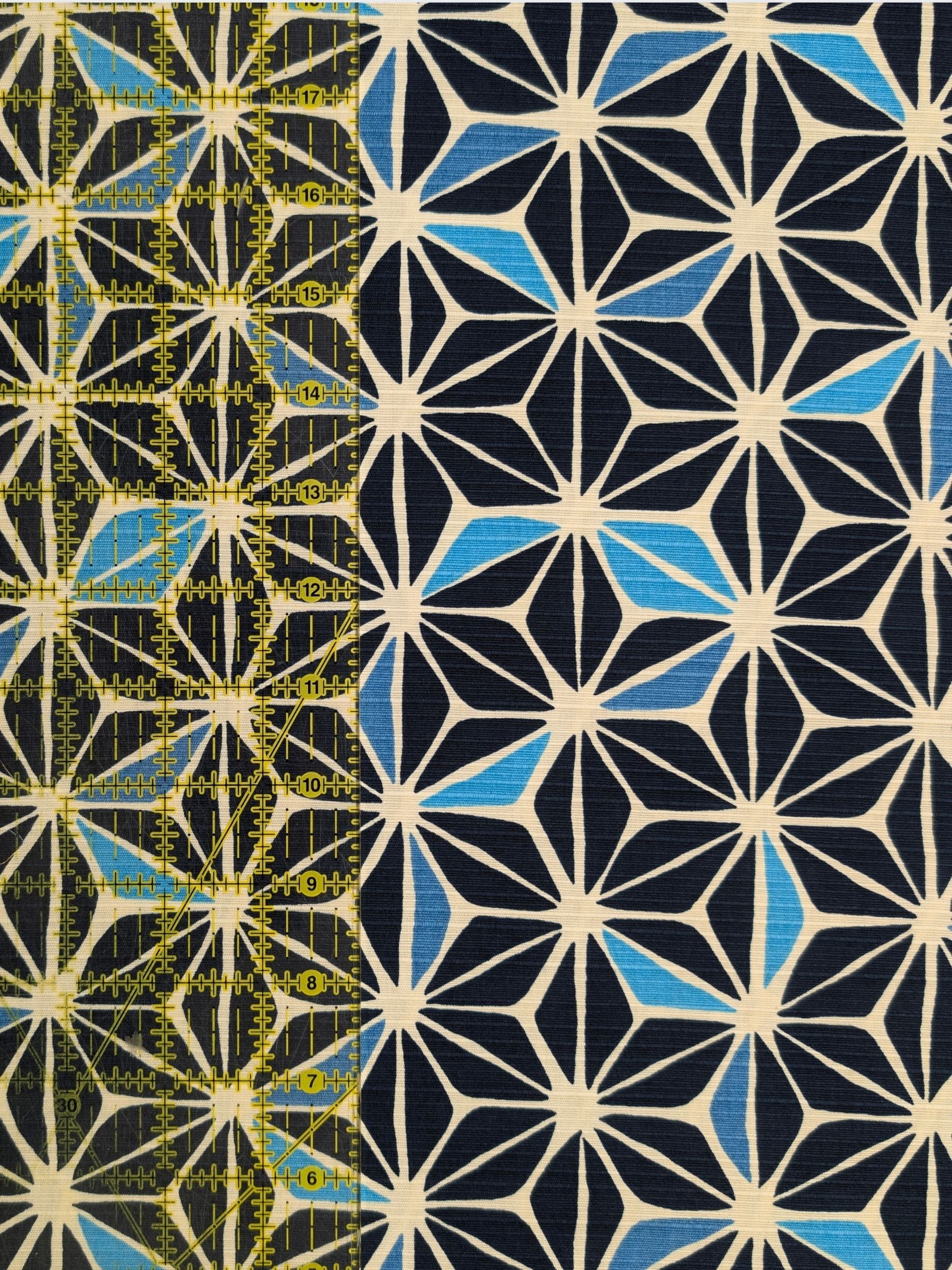 Sevenberry - Asanoha Cotton Shantung Fabric - Beige & Blue