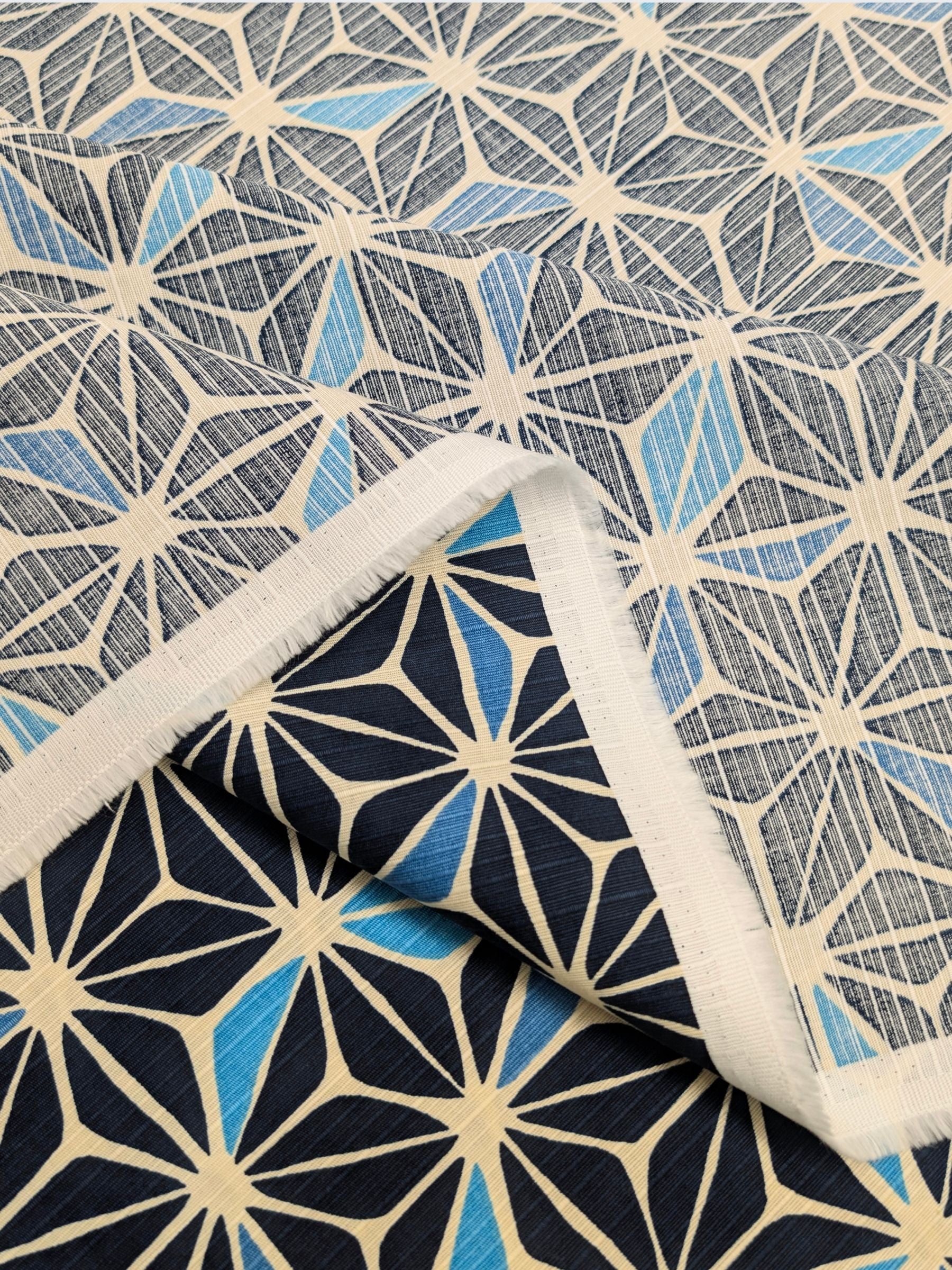 Sevenberry - Asanoha Cotton Shantung Fabric - Beige & Blue
