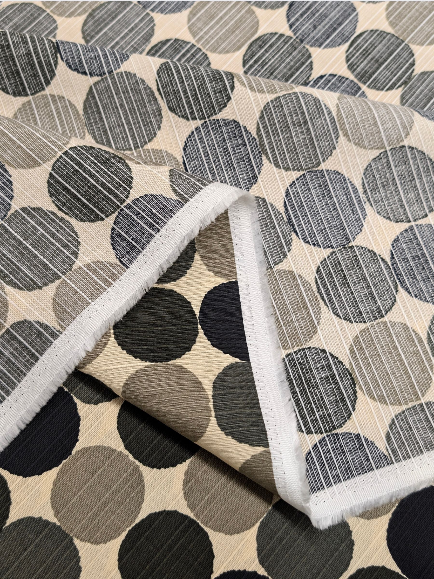 Sevenberry - Circles Cotton Shantung Fabric - Black & Gray