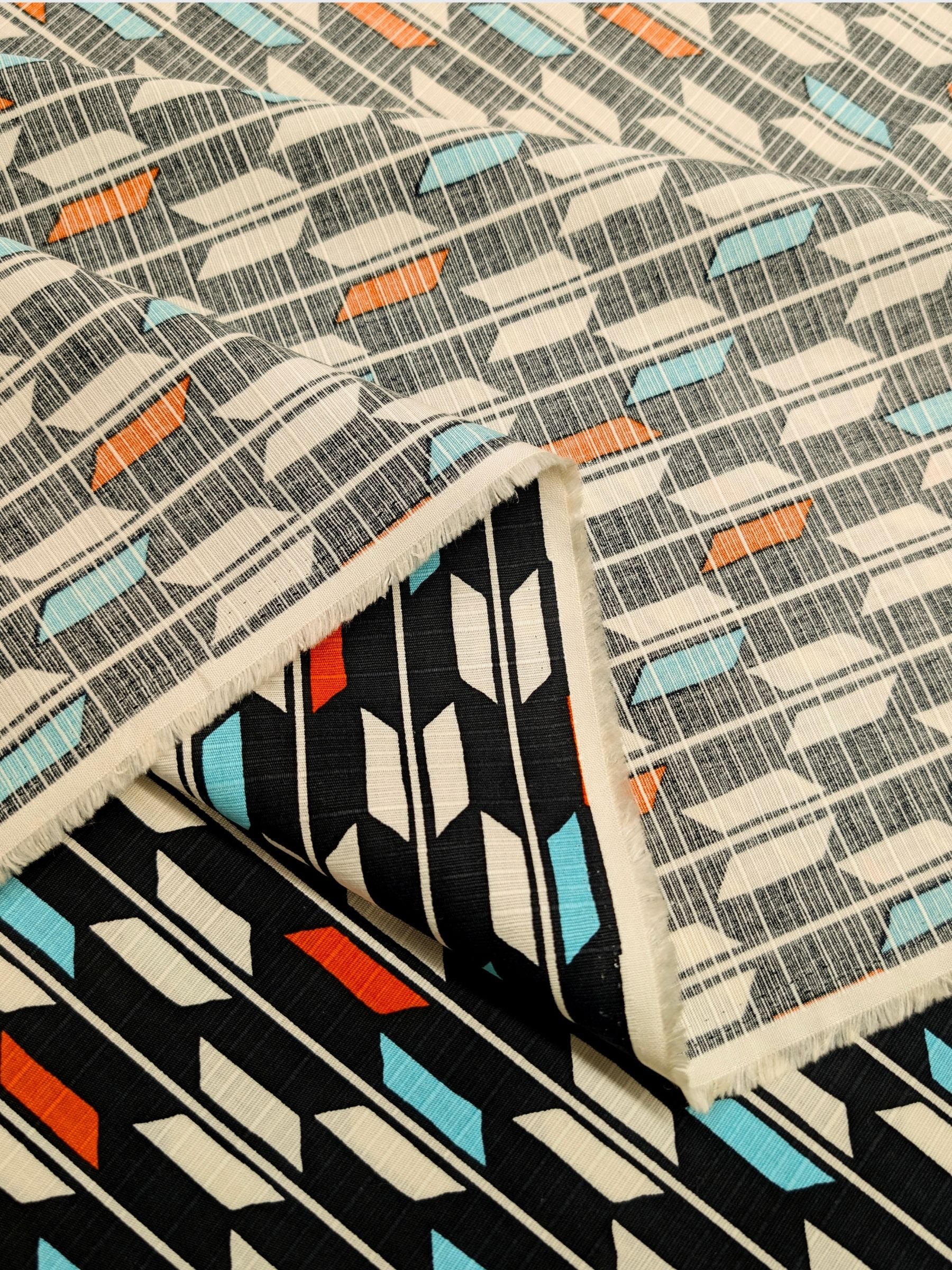 Sevenberry - Arrow Cotton Shantung Fabric - Black & White