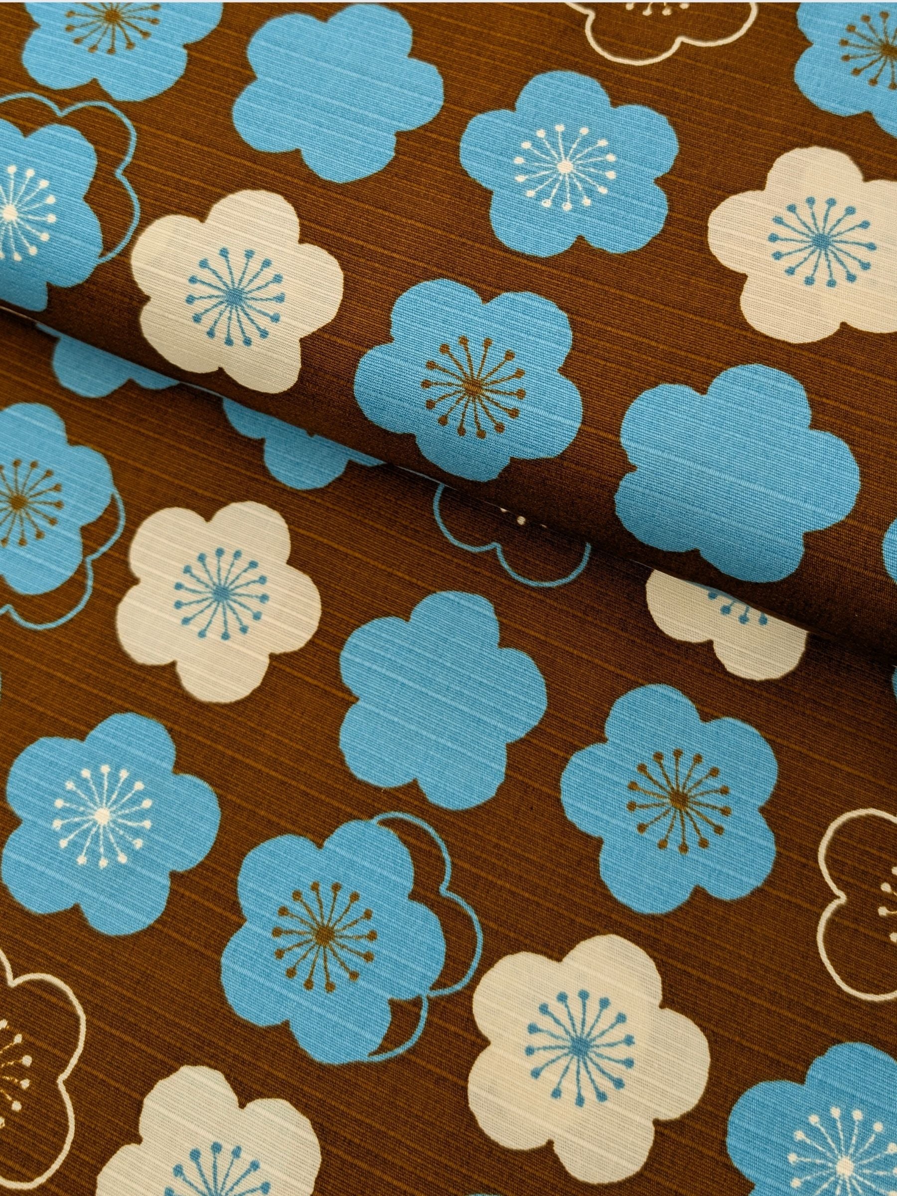 Sevenberry - Plum Blossom Cotton Shantung Fabric - Brown & Blue