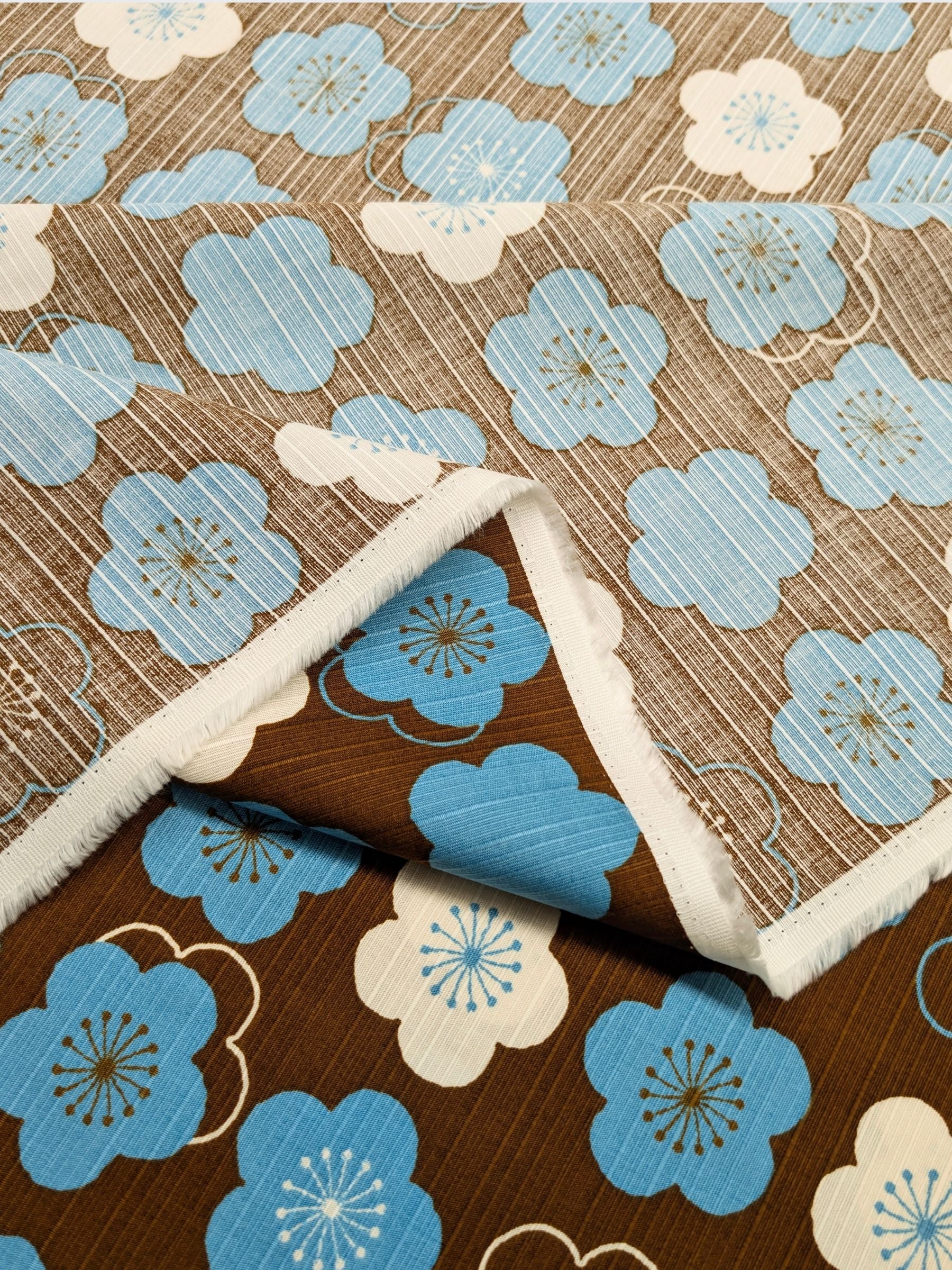 Sevenberry - Plum Blossom Cotton Shantung Fabric - Brown & Blue