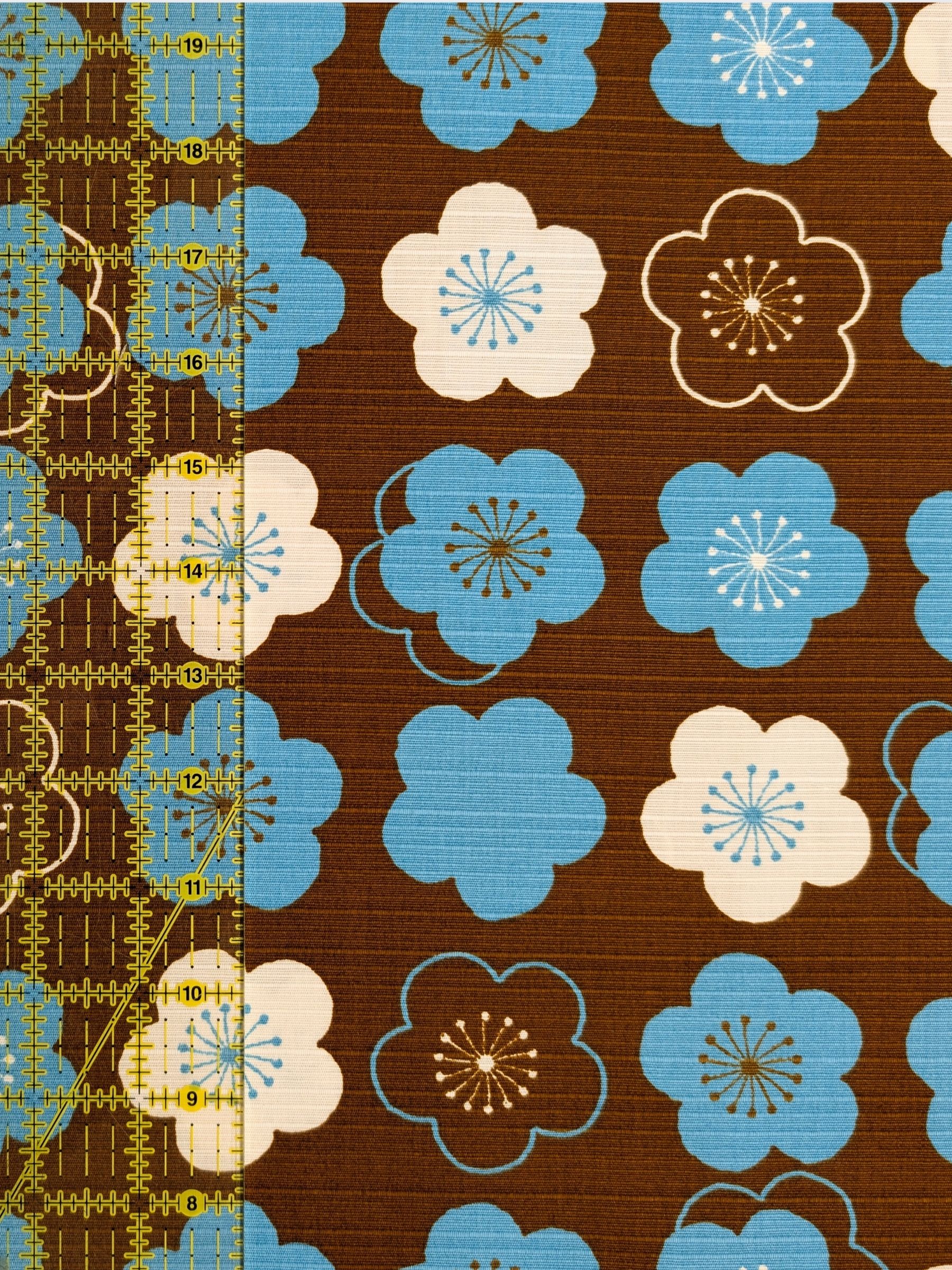 Sevenberry - Plum Blossom Cotton Shantung Fabric - Brown & Blue