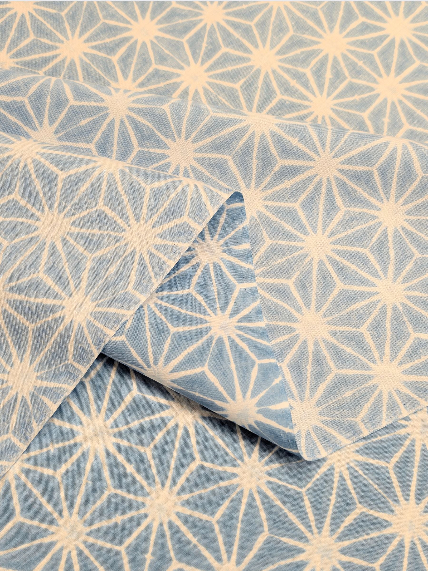 Sevenberry - Asanoha Shibori Printed Cotton Sheeting Fabric - Light Blue & White