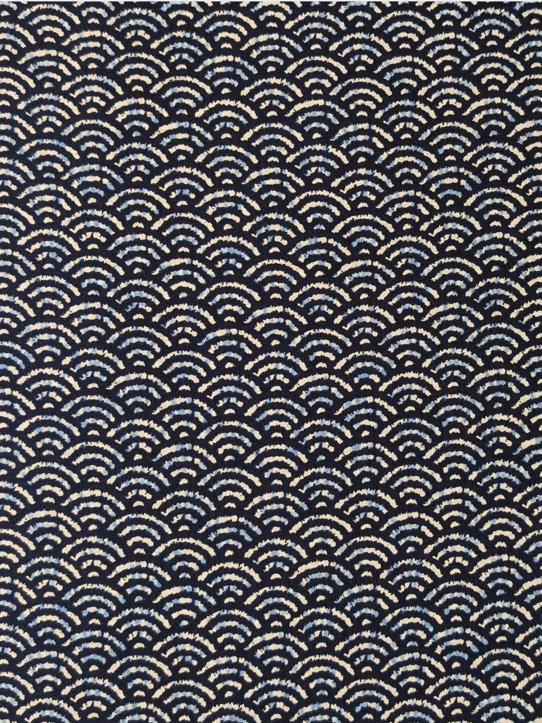 Sevenberry - Waves Printed Shibori-Style Collection Cotton Sheeting Fabric - Medium Blue