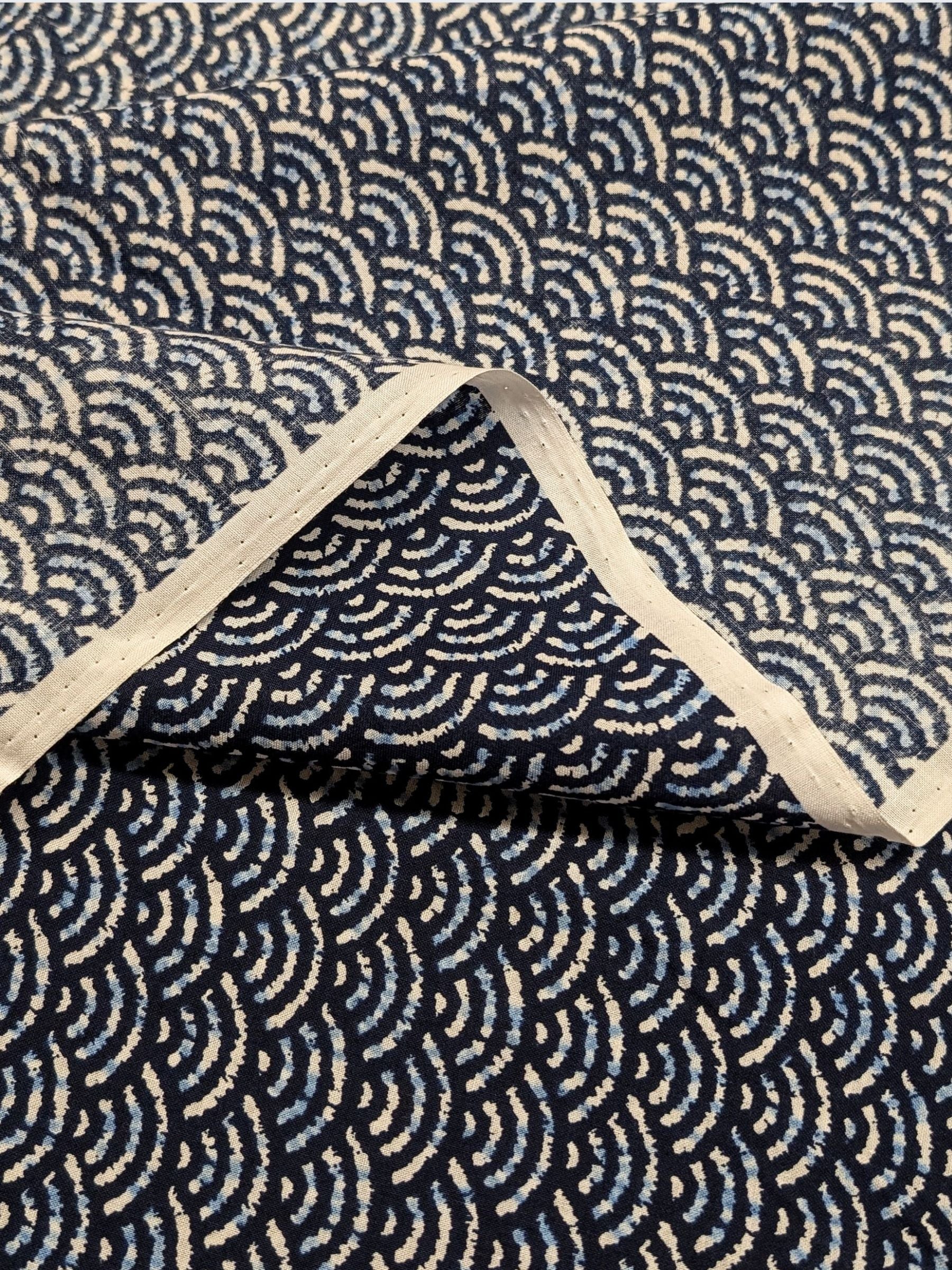 Sevenberry - Waves Printed Shibori-Style Collection Cotton Sheeting Fabric - Medium Blue