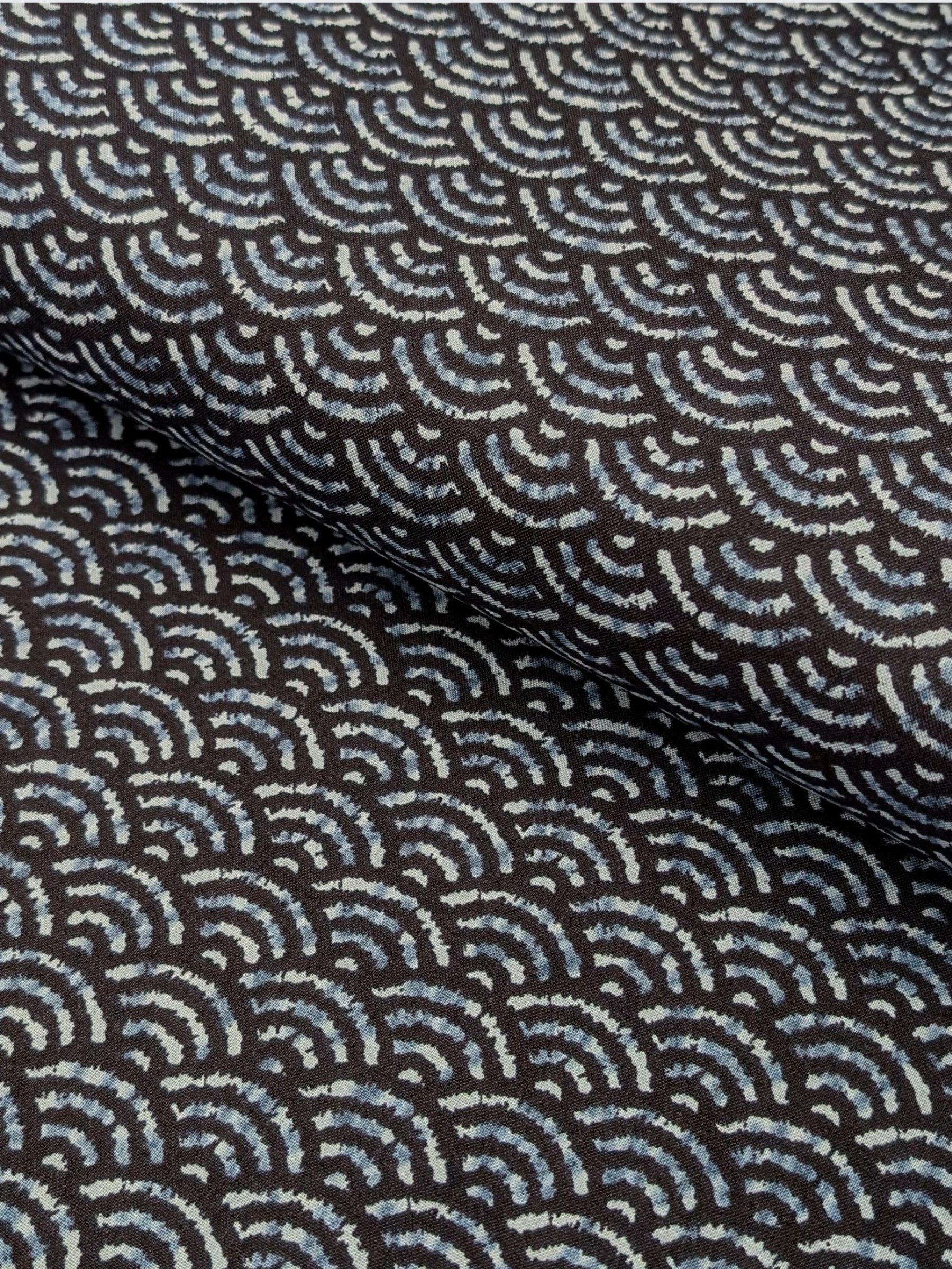 Sevenberry - Waves Printed Shibori-Style Collection Cotton Sheeting Fabric - Dark Blue