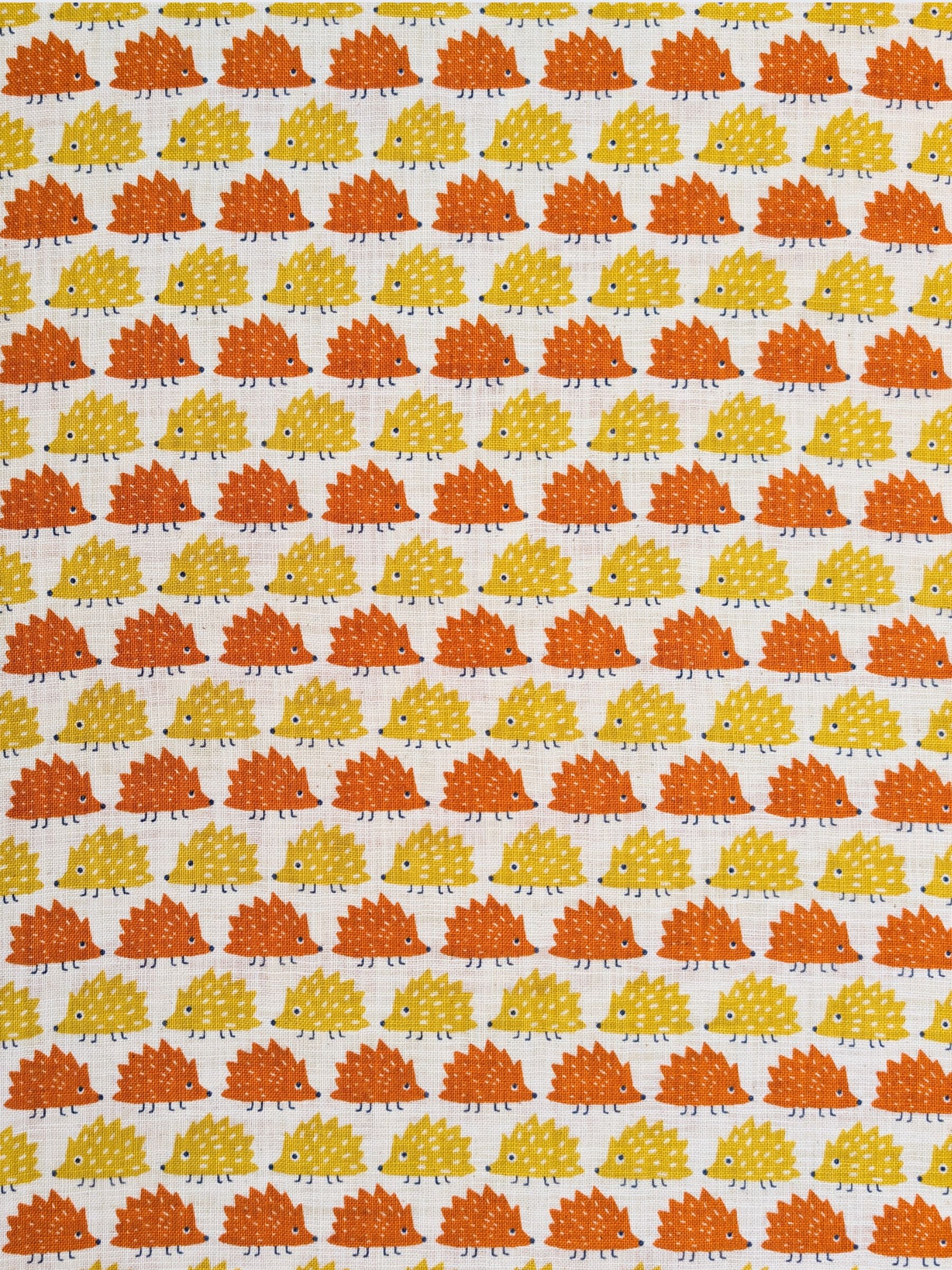 Sevenberry - Trailing Hedgehogs Rustic Weave Cotton Fabric - Orange & Yellow